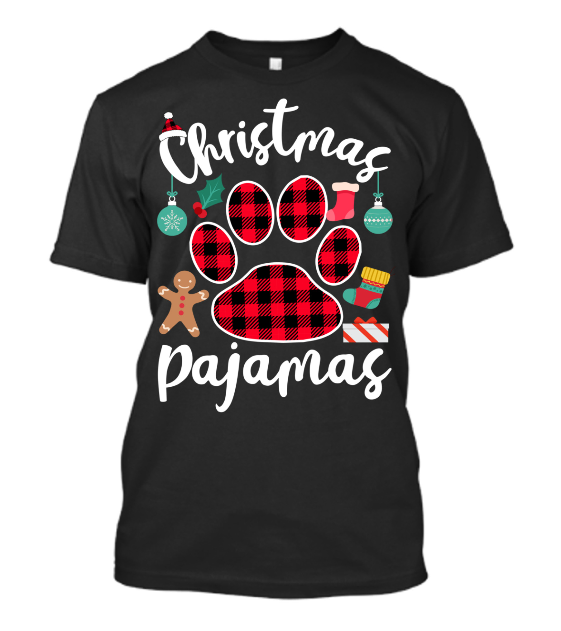 Buffalo Plaid Paw Print Christmas Pajamas Holiday T-Shirt