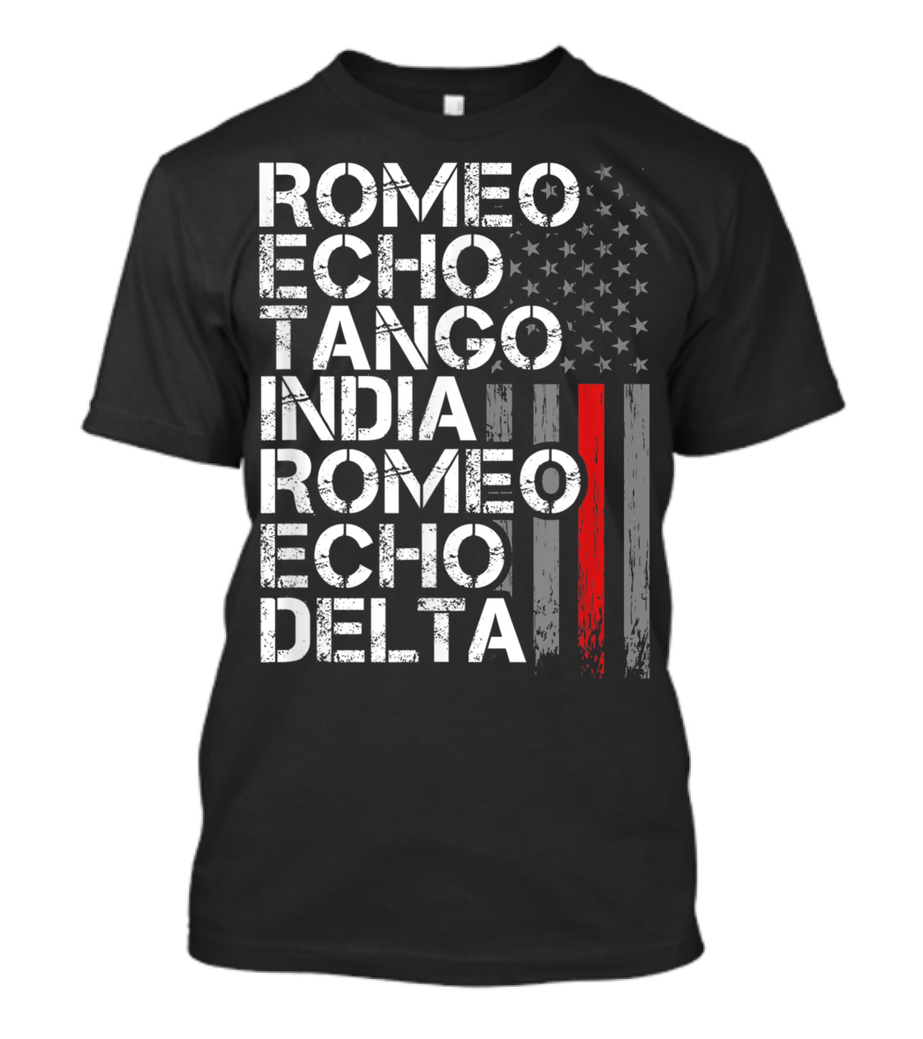 Romeo Echo Tango India Romeo Echo Delta Thin Red Line Retired Firefighter American Flag T-Shirt
