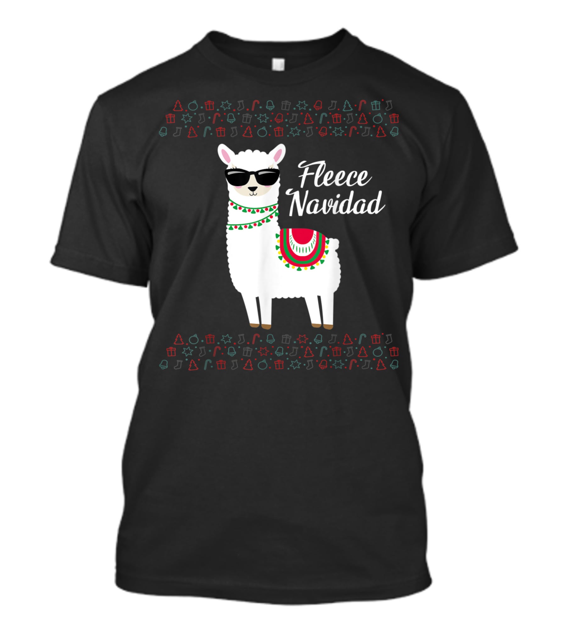 Fleece Navidad Feliz Navidad Llama Sunglasses Holiday Icons T-Shirt