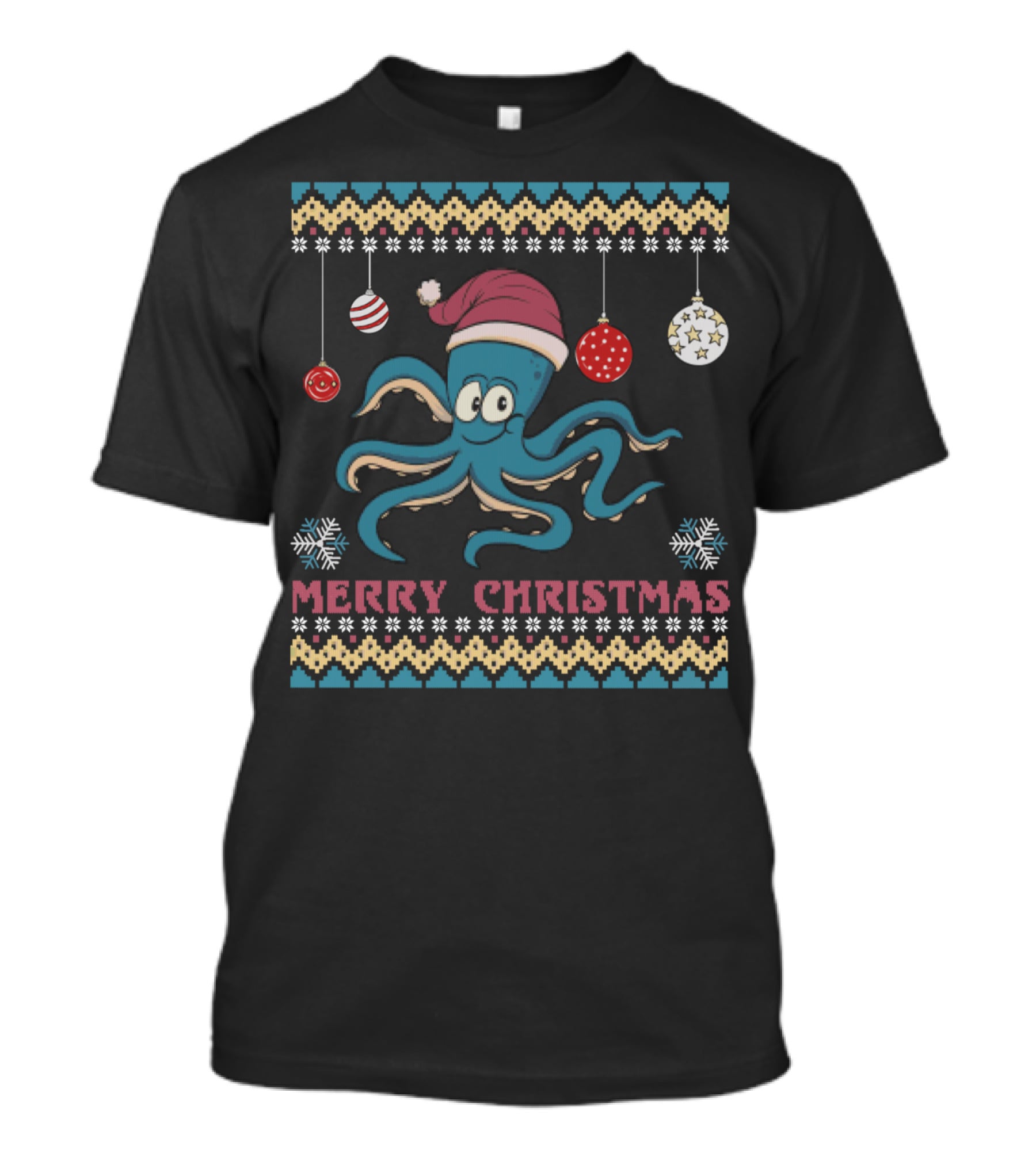 Merry Christmas Funny Octopus Santa Hat Ugly T-Shirt