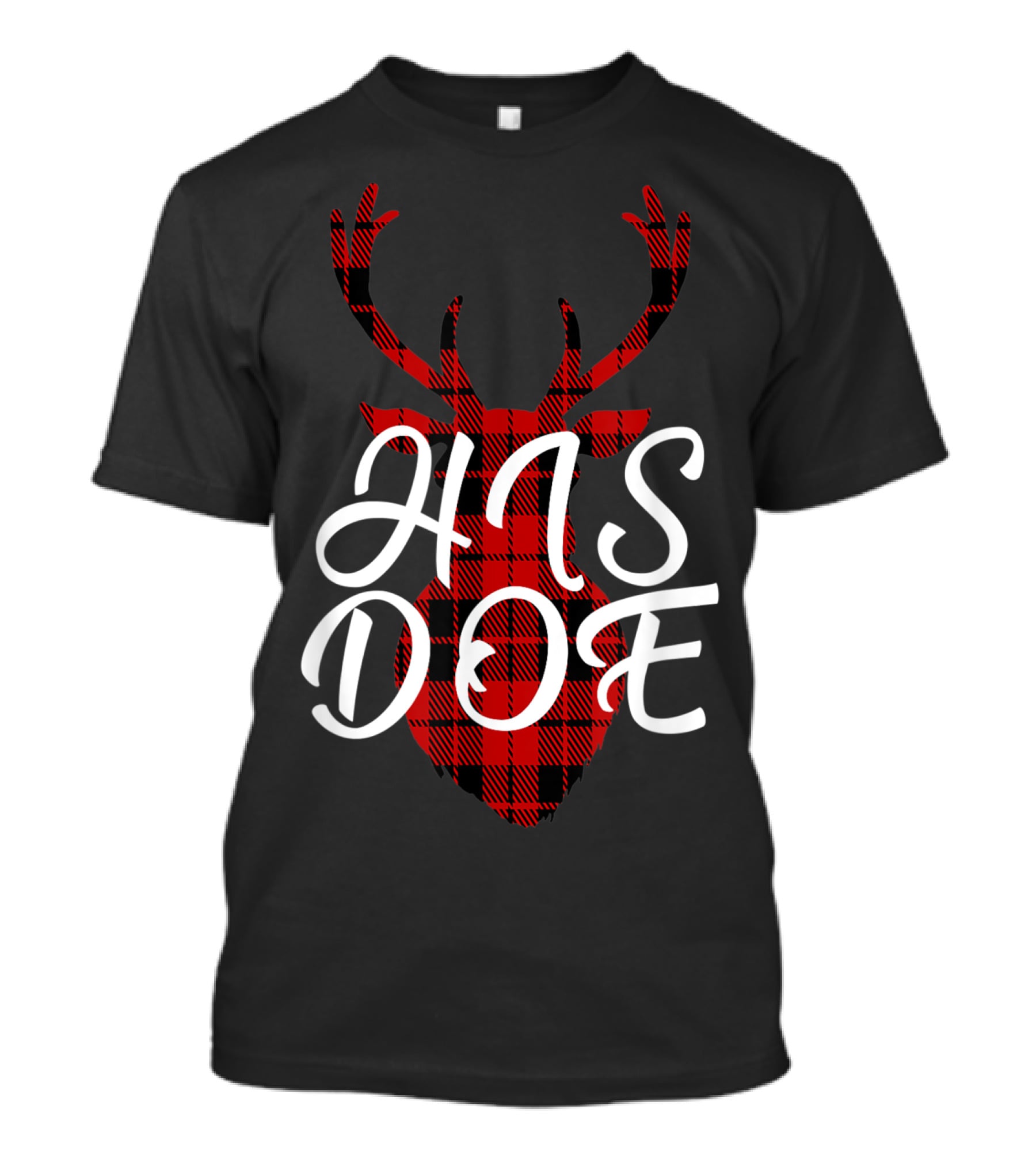 His Doe Couples Matching Red Buffalo Plaid Deer Head T-Shirt