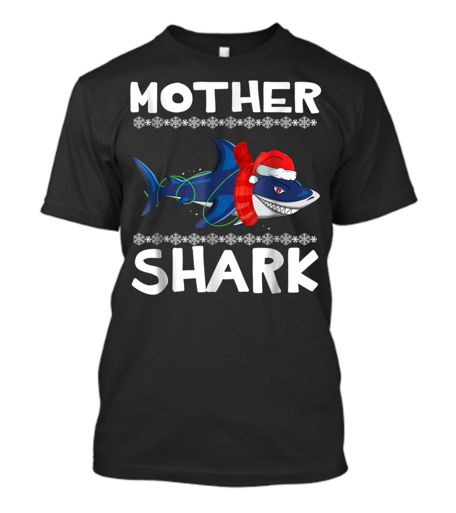 Mother Shark Ugly Christmas Sweater Santa Hat Family T-Shirt