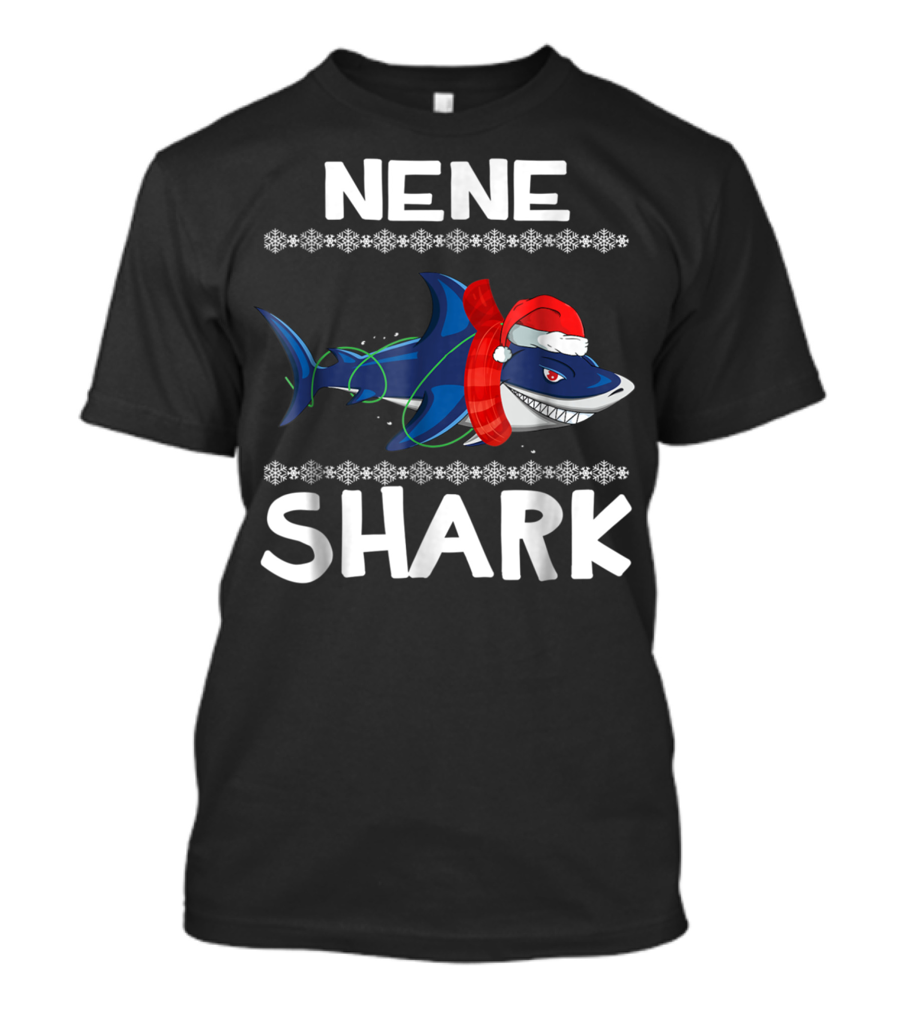 Nene Shark Wearing Santa Hat And Scarf Ugly Christmas Family T-Shirt