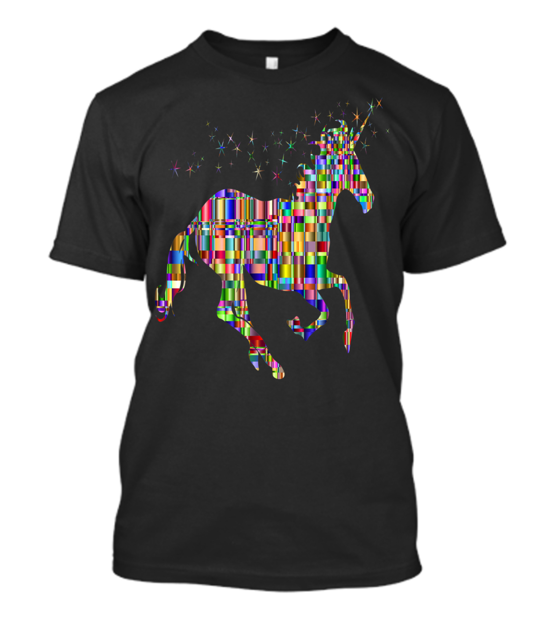 Riding Unicorn Rawr Sparkling Rainbow Stripes T-Shirt