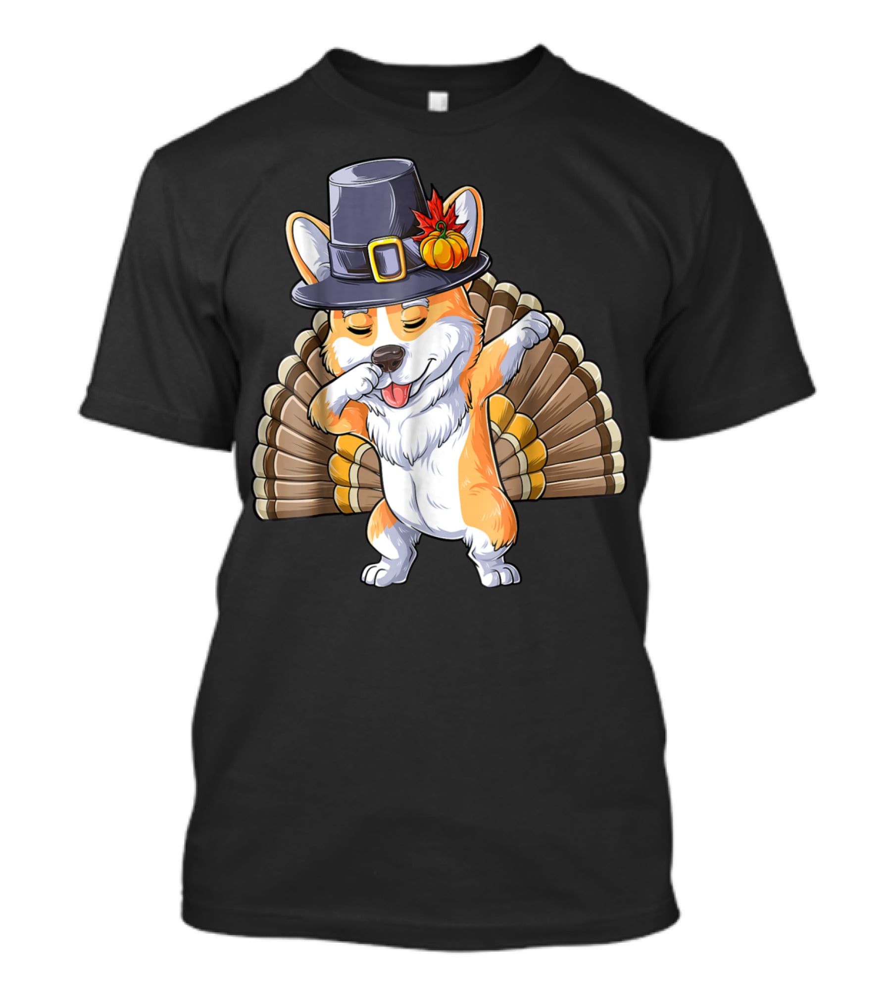 Thanksgiving Pilgrim Corgi Dabbing With Turkey Feathers T-Shirt