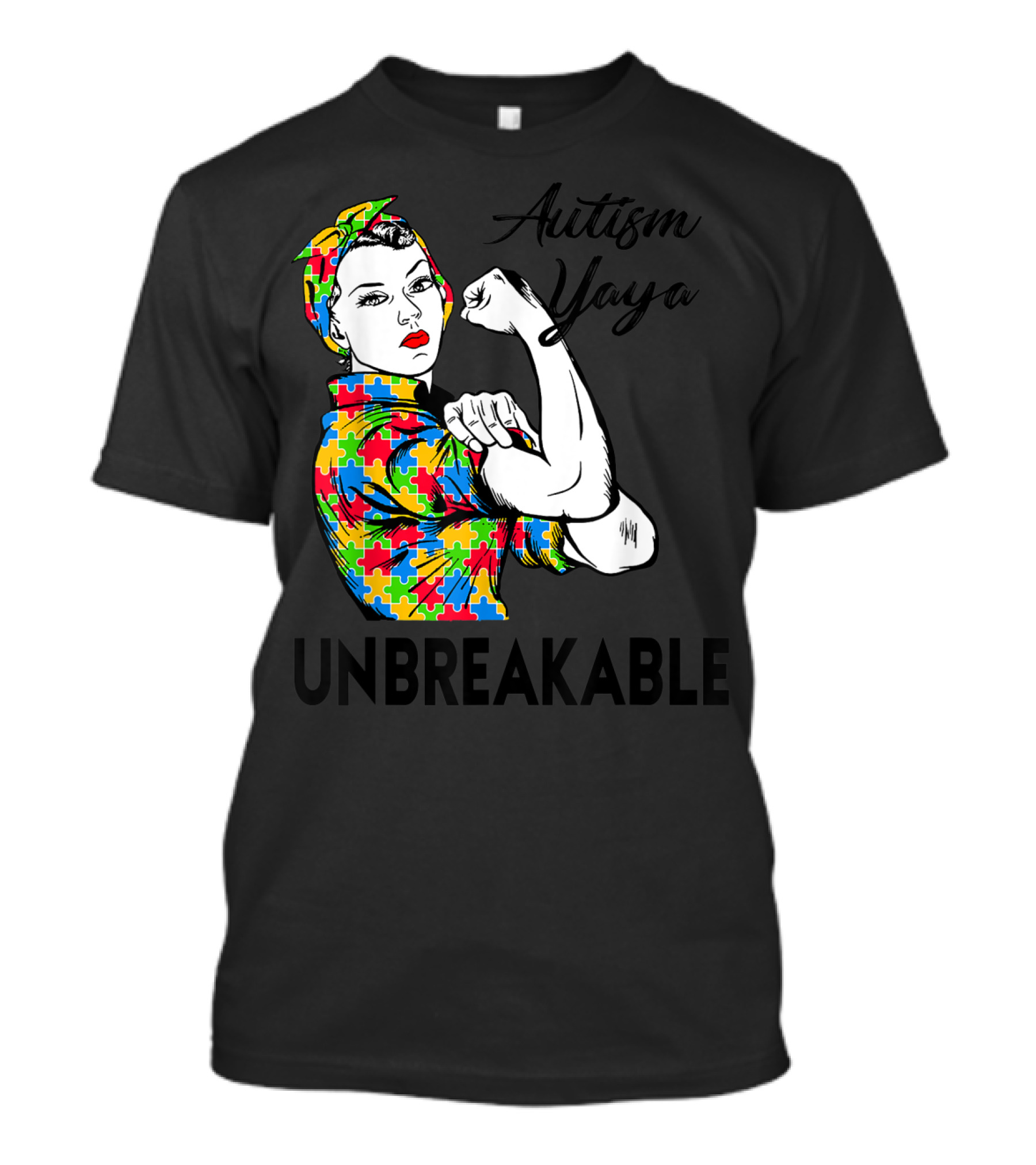 Autism Yaya Unbreakable Autism Awareness Puzzle Pattern Iconic Pose T-Shirt