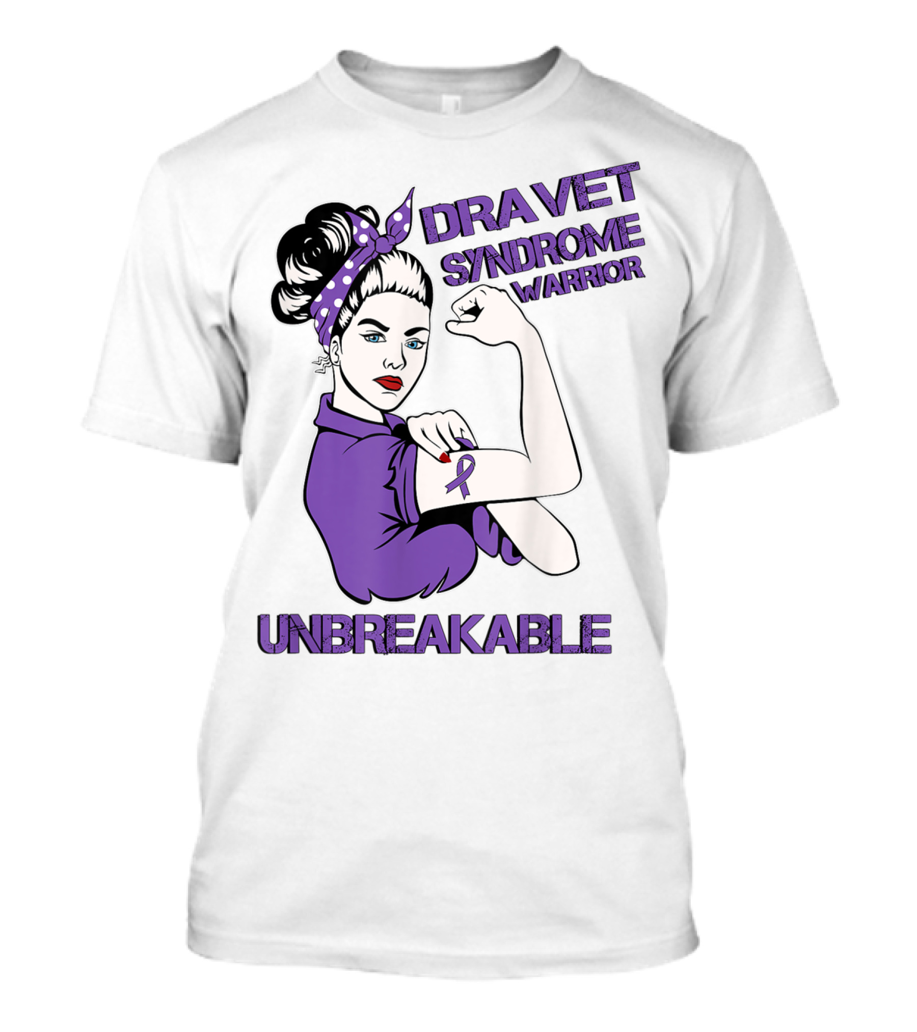 Dravet Syndrome Warrior Unbreakable Rosie Riveter Style Purple T-Shirt