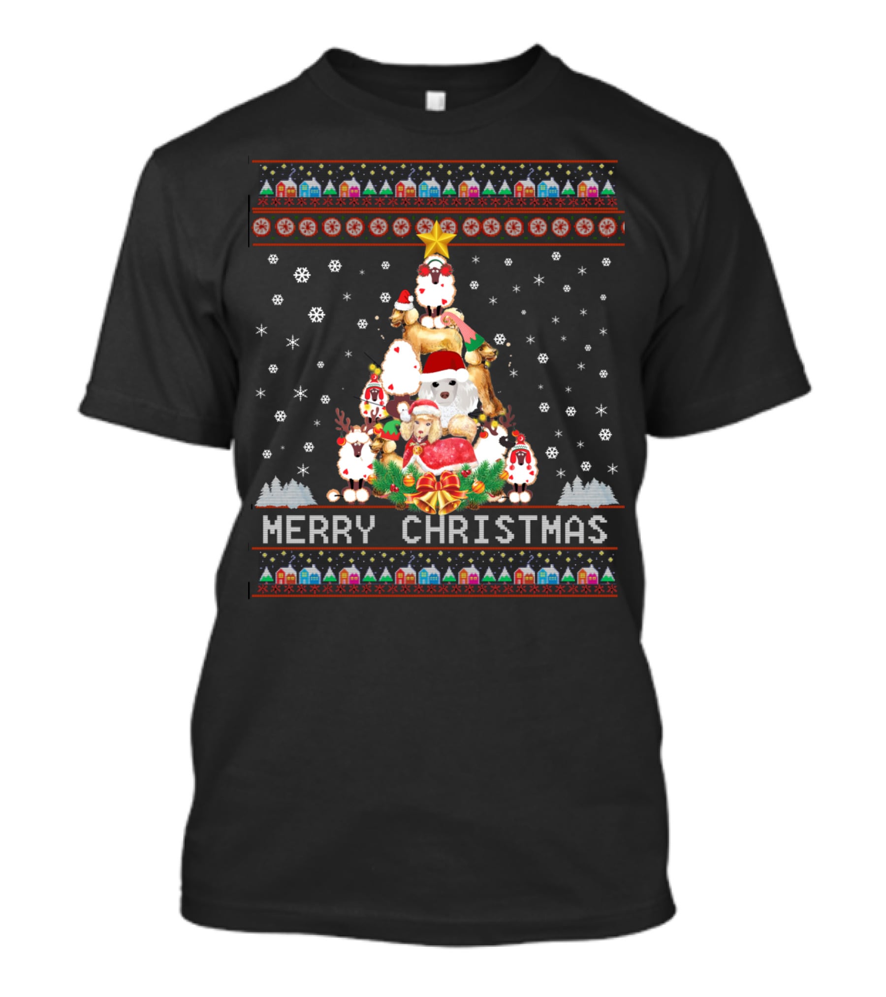 Merry Christmas Poodles And Santa Festive T-Shirt