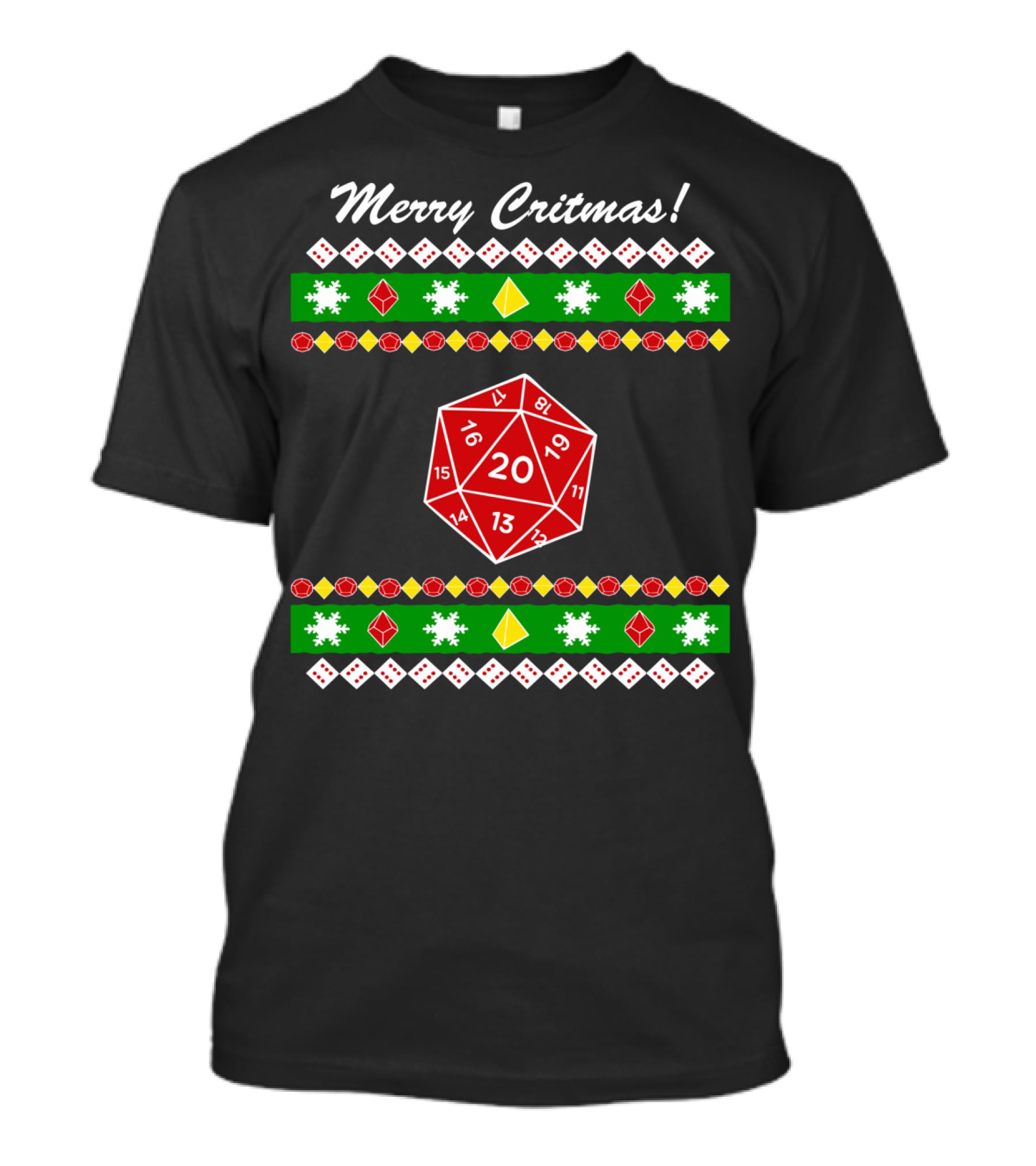 Merry Critmas 20-Sided Dice Dungeon Holiday Game Snowflakes T-Shirt