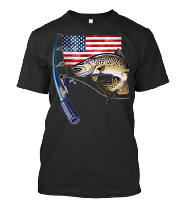 Fishing Hooked On A Feeling American Flag Rod Fish T-Shirt