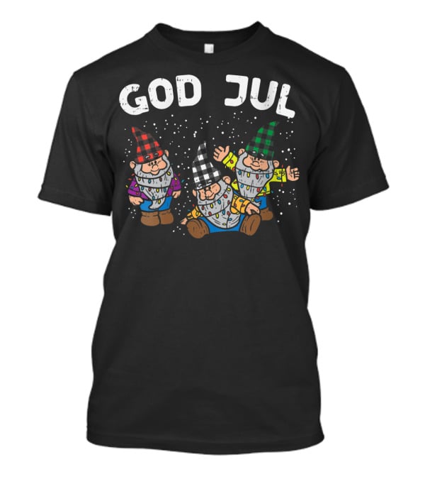God Jul Buffalo Plaid Nordic Gnomes T-Shirt