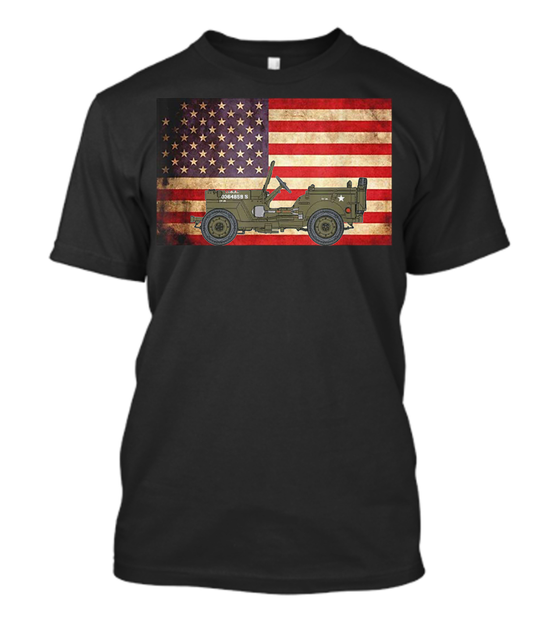 American USA Flag Willys Jeep WW2 Military Army Vehicle Stars And Stripes Vintage Retro Iconic T-Shirt