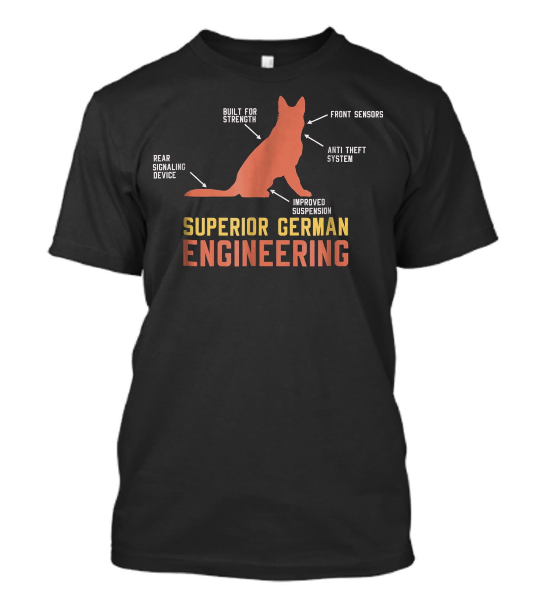 Superior German Engineering German Shepherd Built For Strength Front Sensors Anti Theft System Rear Signaling Device Improved Suspension T-Shirt