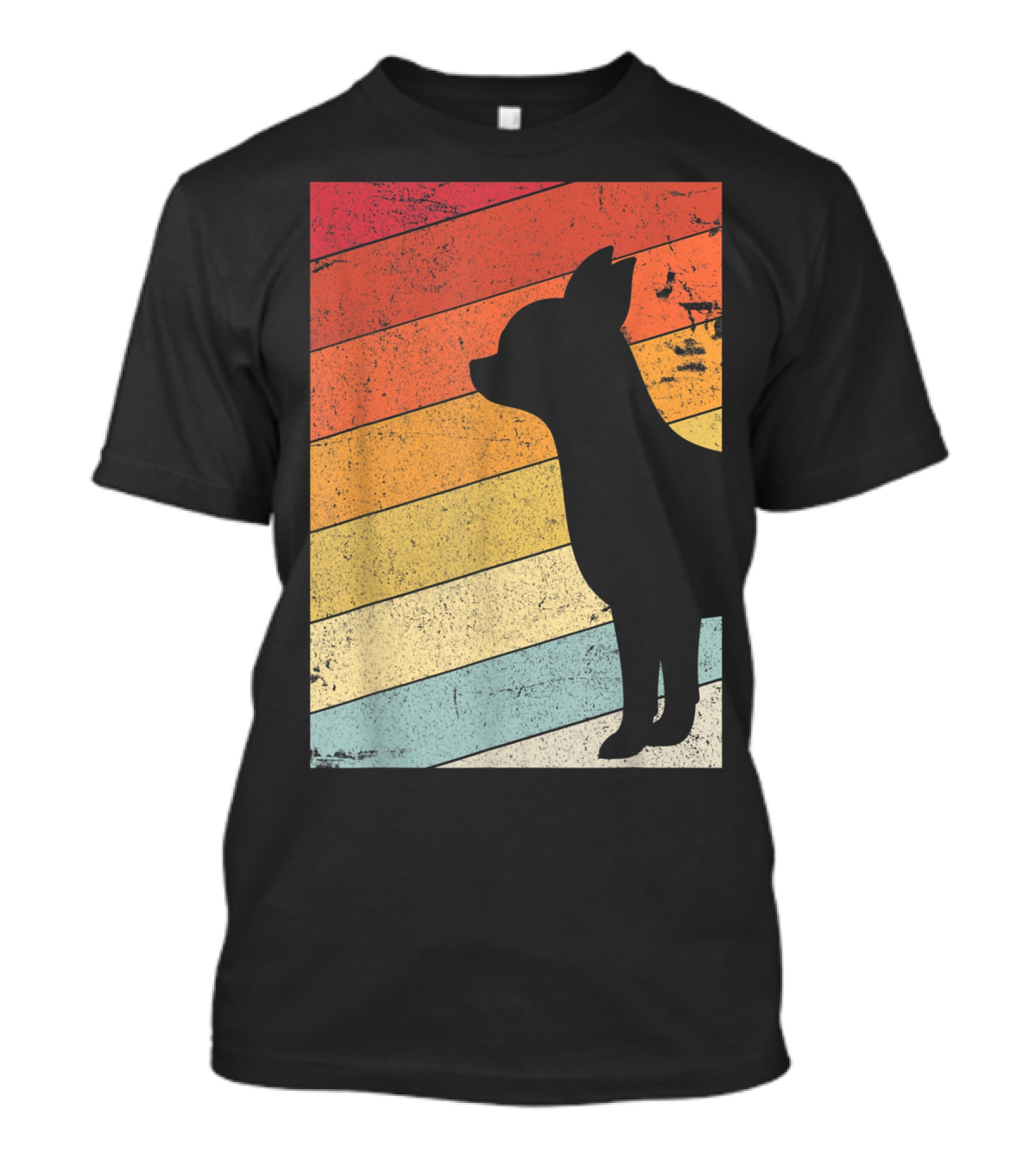 Chihuahua Style Retro Silhouette With Vintage Rainbow Stripes T-Shirt