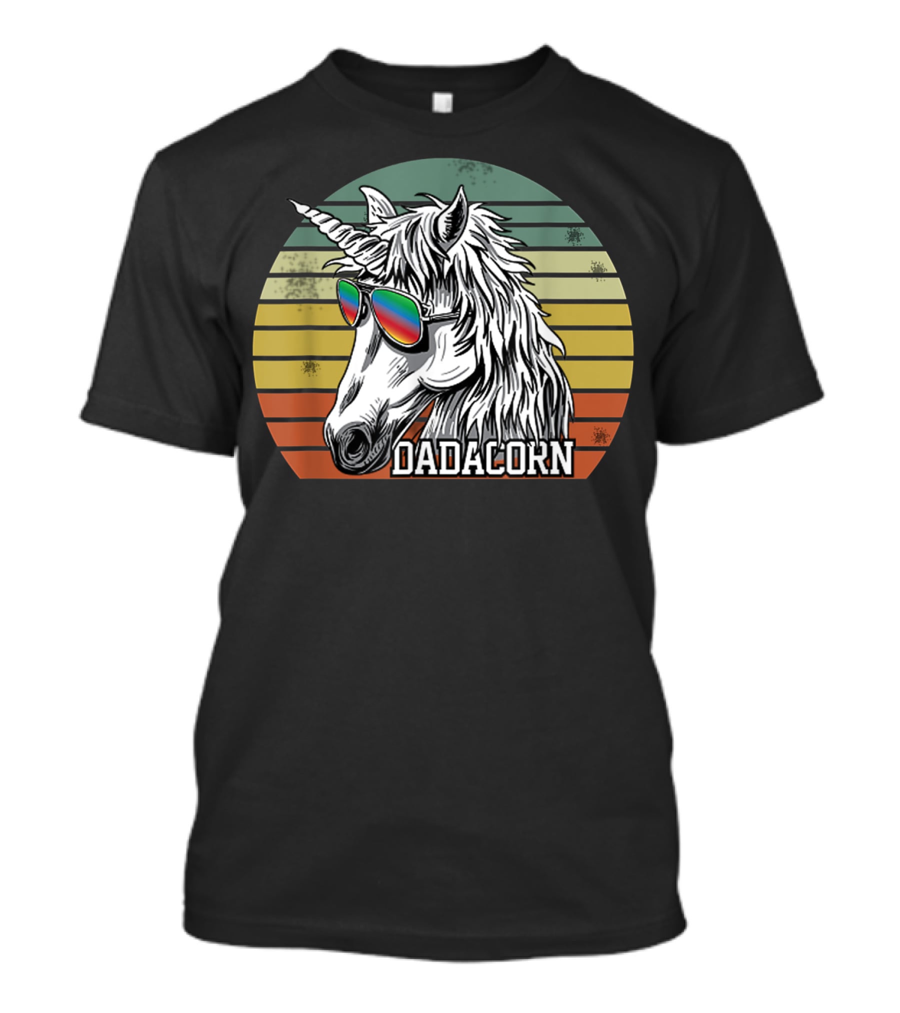 Dadacorn Rainbow Sunglasses Unicorn Retro Stripes T-Shirt