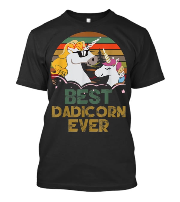 Best Dadicorn Ever Retro Funny Unicorns With Sunset Stripes T-Shirt