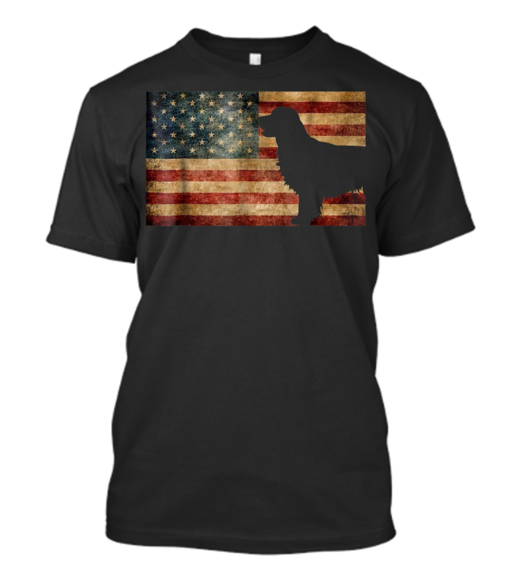 Golden Retriever Silhouette With Vintage American Flag T-Shirt