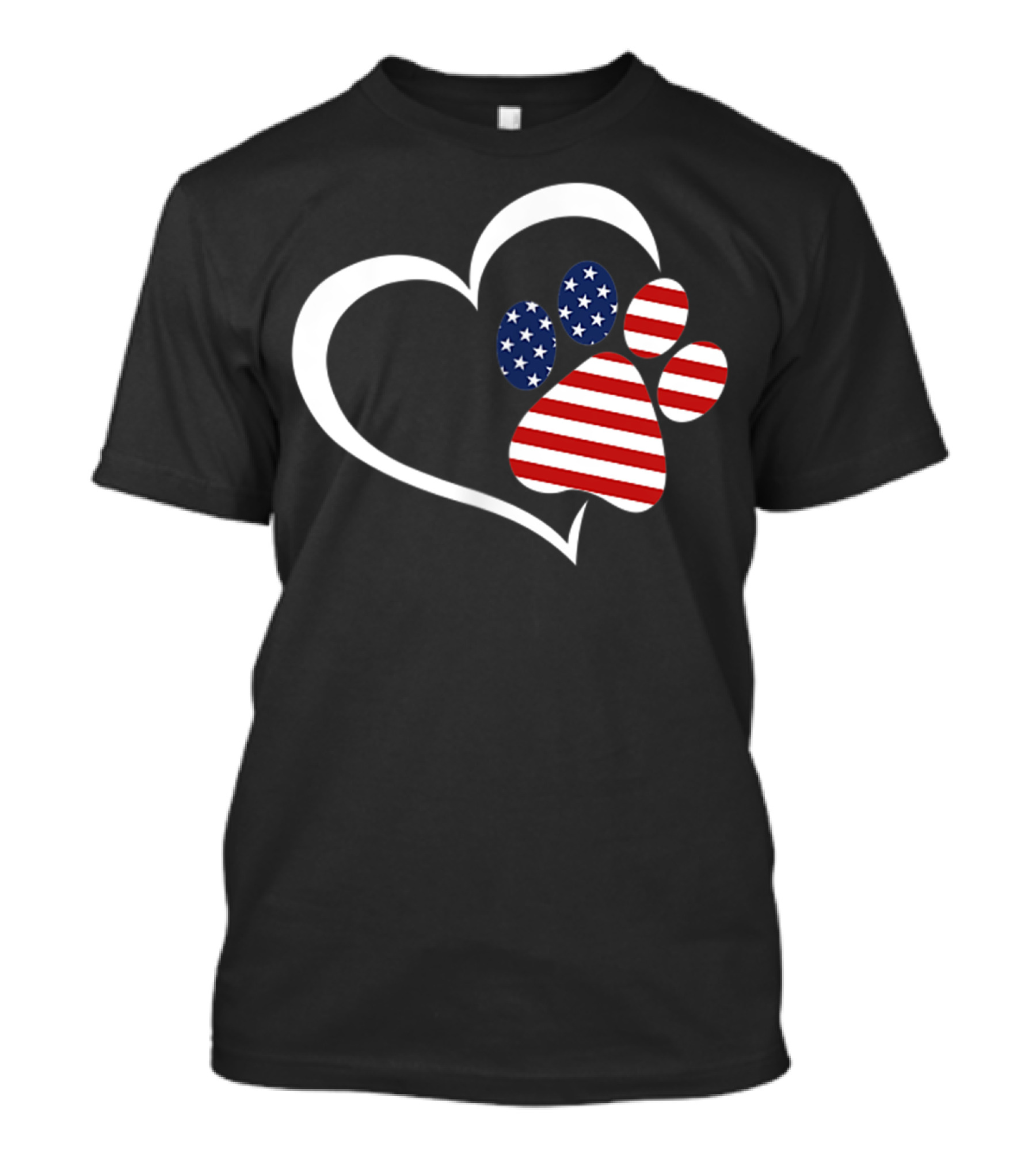 Dog Paw Heart Love Red White Blue American Flag Patriotic T-Shirt