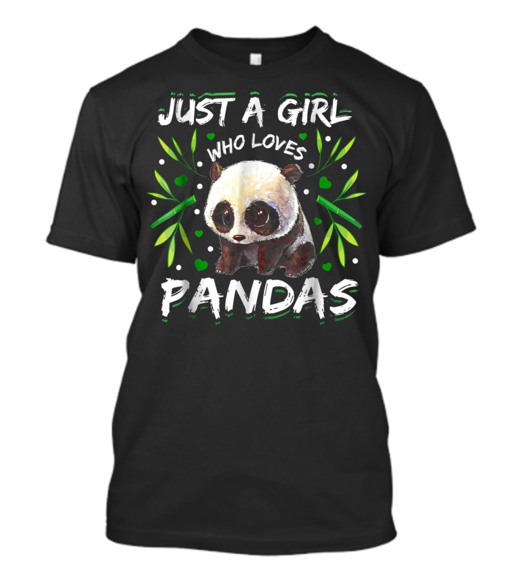 JUST A GIRL WHO LOVES PANDAS WITH HEARTS AND BAMBOO LEAVES T-Shirt