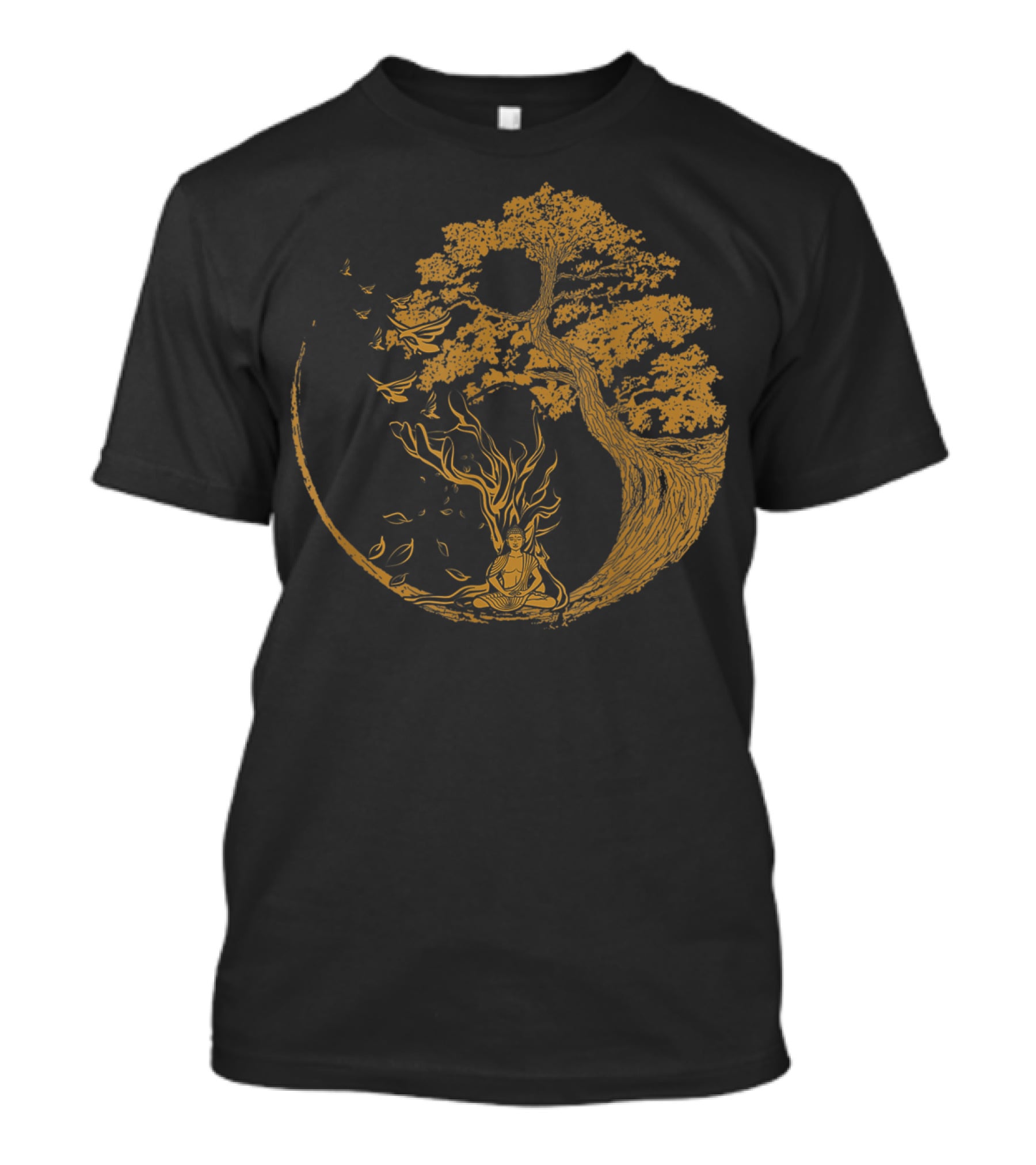 Bonsai Tree And Meditative Buddha Enclosed In Circular T-Shirt