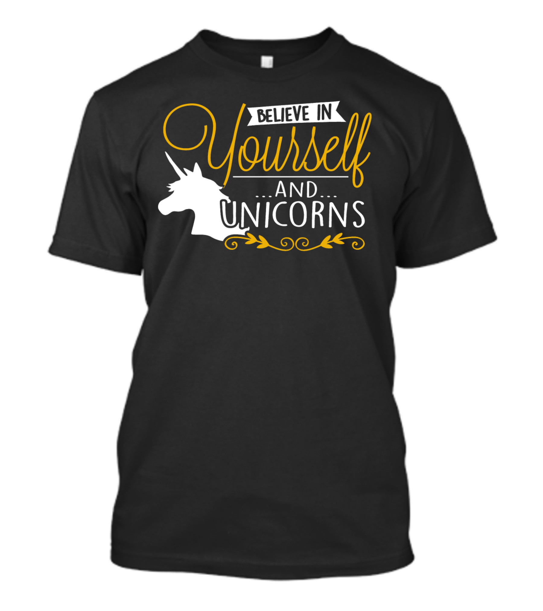 Believe In Yourself And Unicorns Head Graphic Whimsical Font T-Shirt
