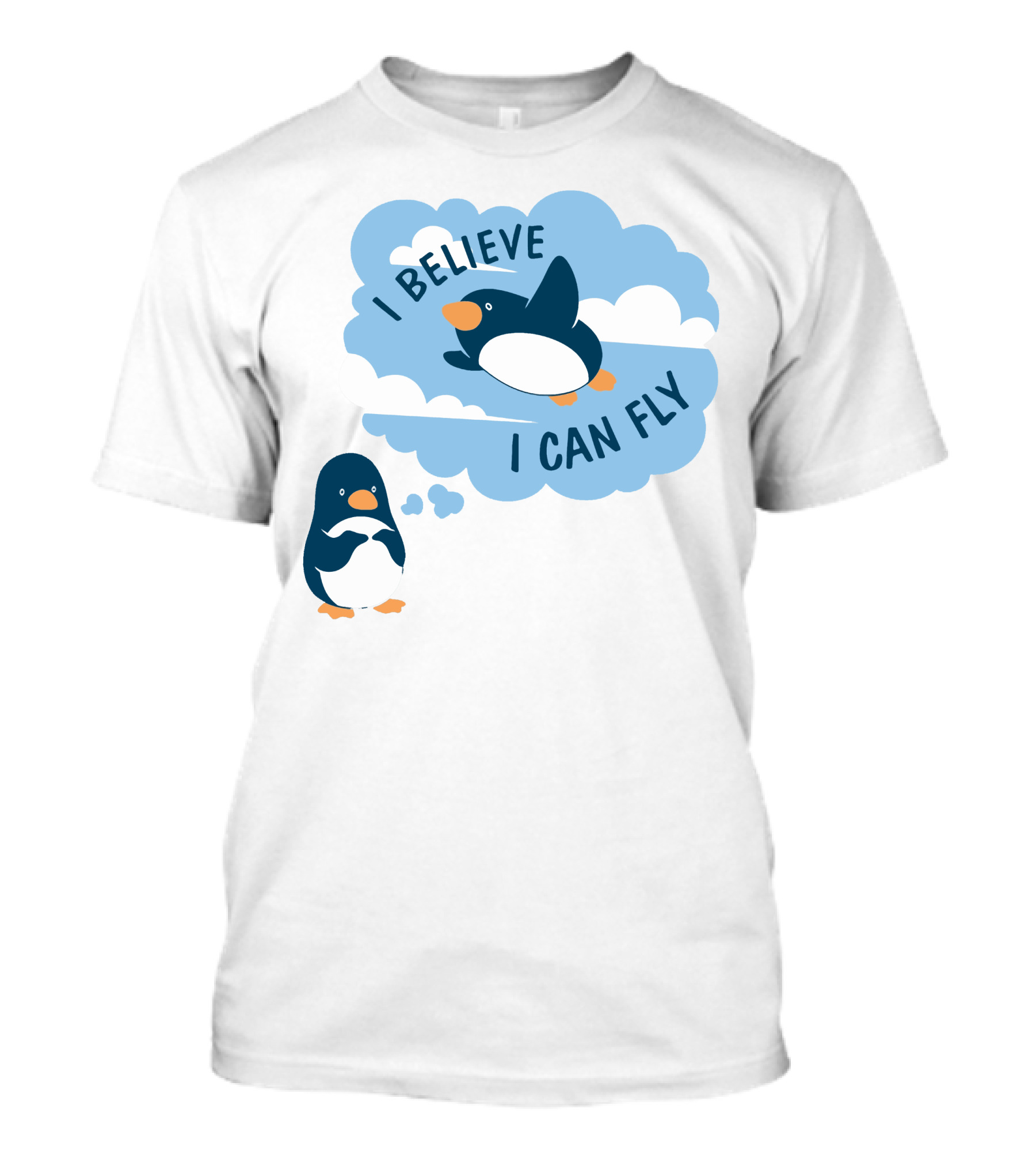 I Believe I Can Fly Penguin Dreaming Clouds T-Shirt