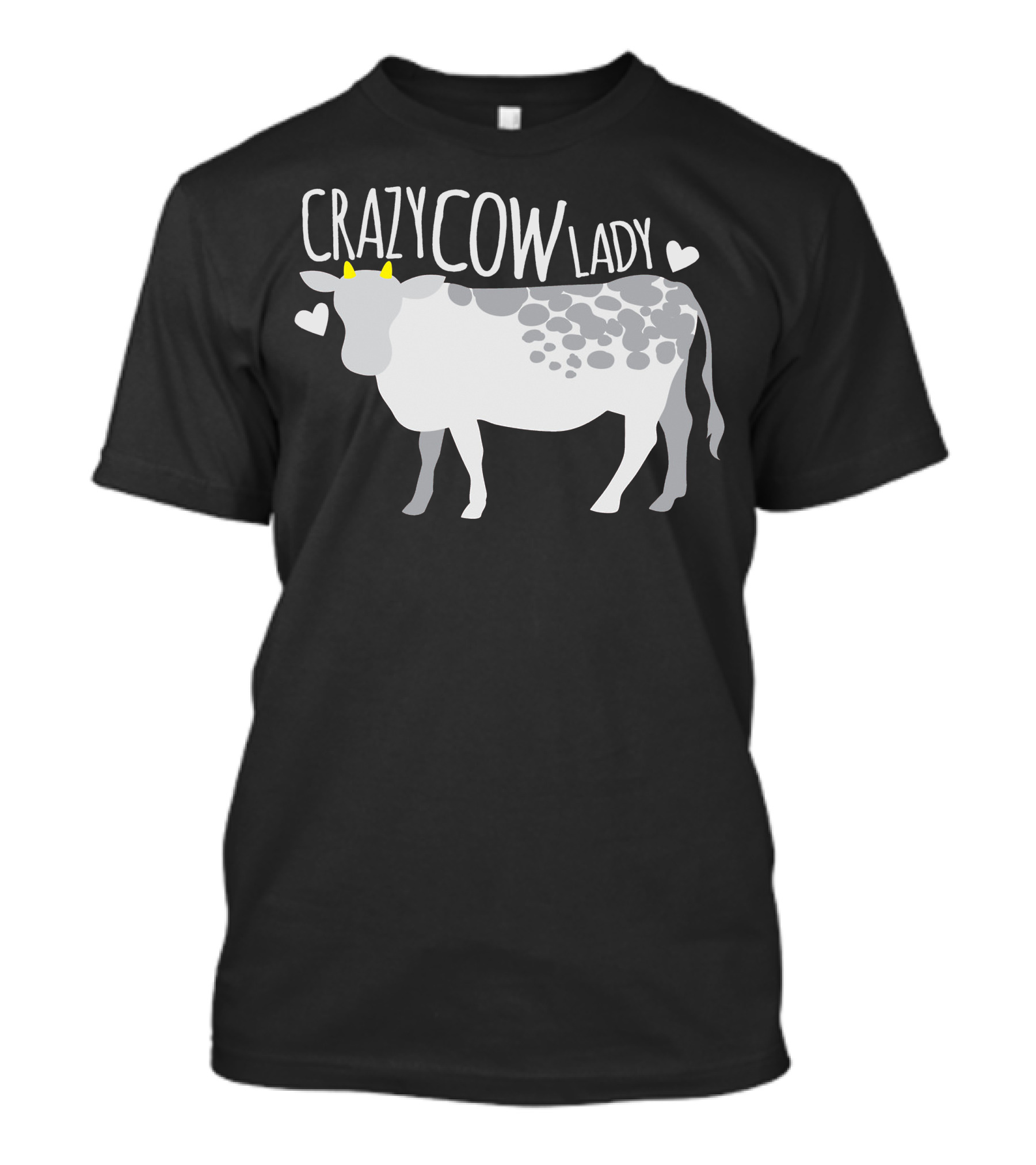 CRAZY COW LADY Hearts And Cartoon Cow T-Shirt