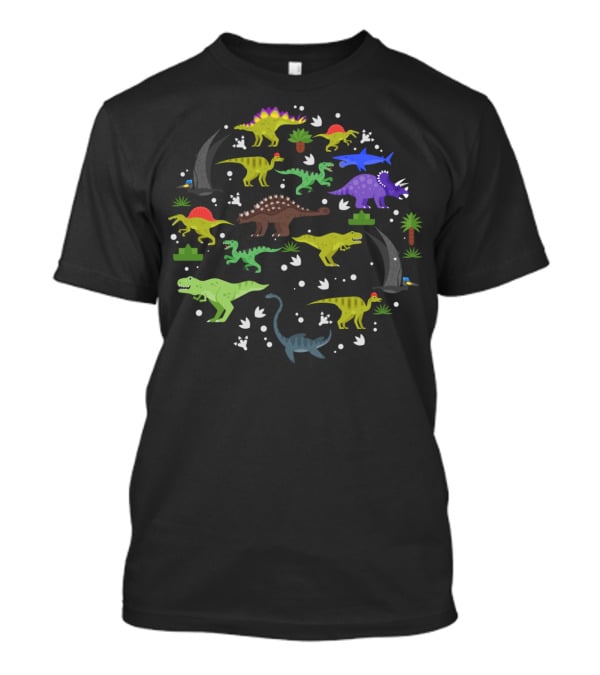 Different Types Of Cool Dinosaurs With Footprints And Plants T-Shirt