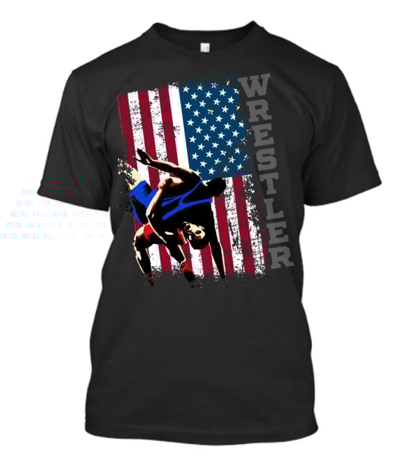 Wrestler Distressed American Flag Wrestling T-Shirt