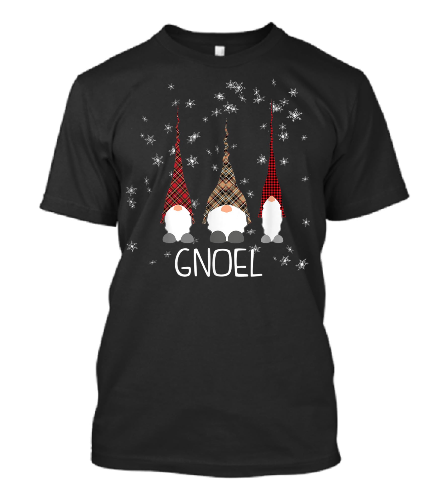 Funny Christmas Gnoel Gnomes With Plaid Hats And Snowflakes T-Shirt