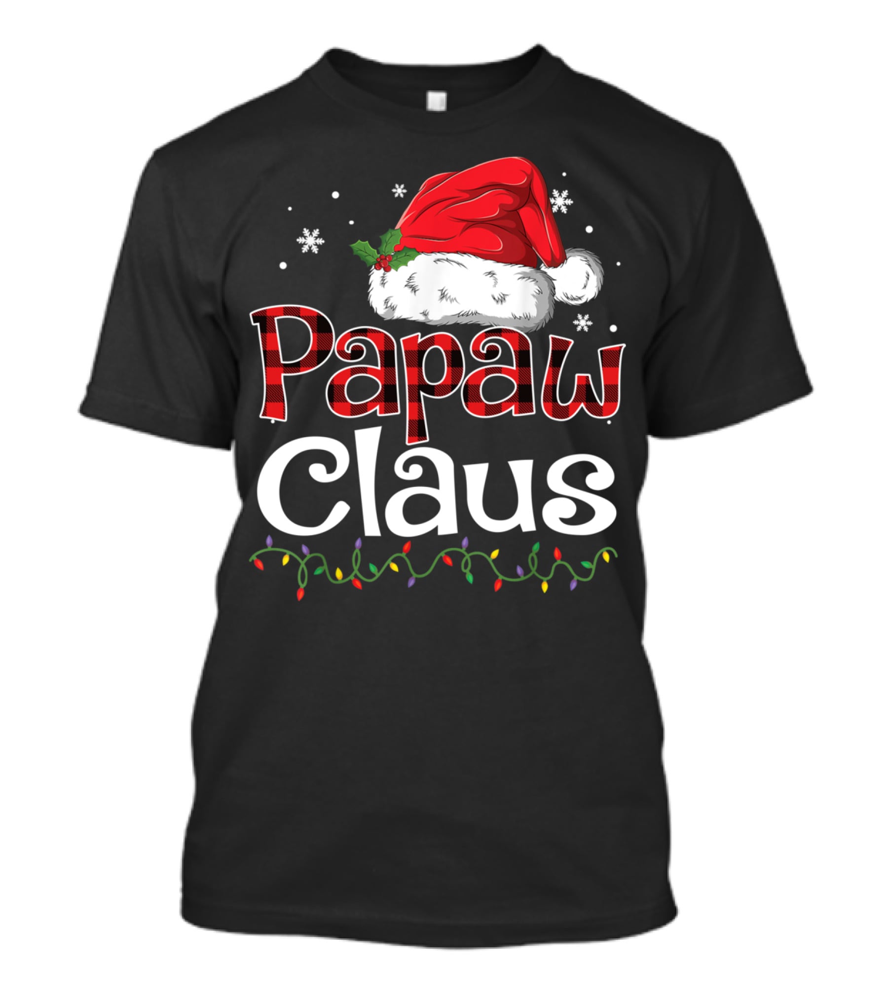 Papaw Claus Christmas Santa Hat Snowflakes Lights T-Shirt