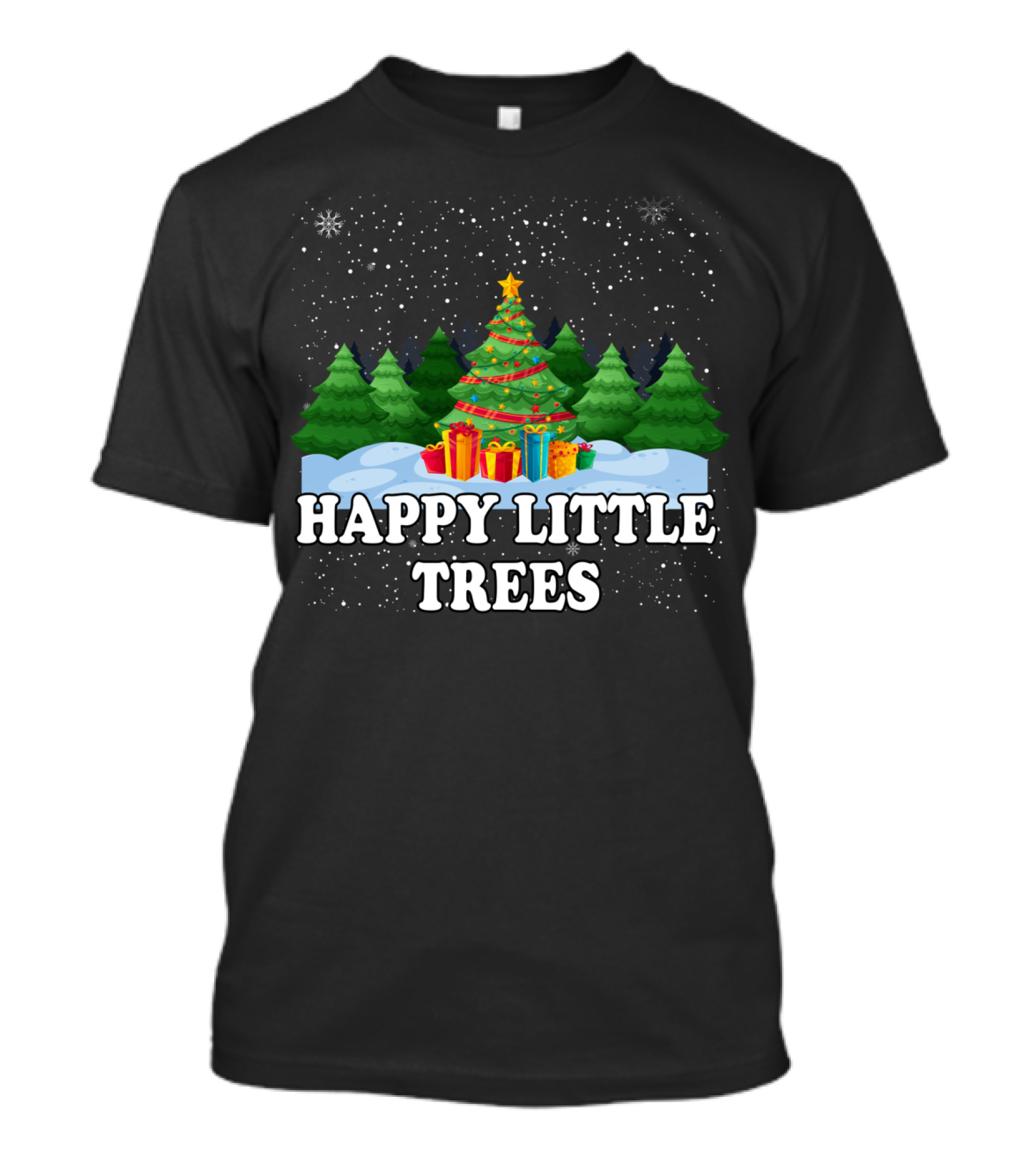 Happy Little Trees Christmas Holiday Snowy Scene T-Shirt