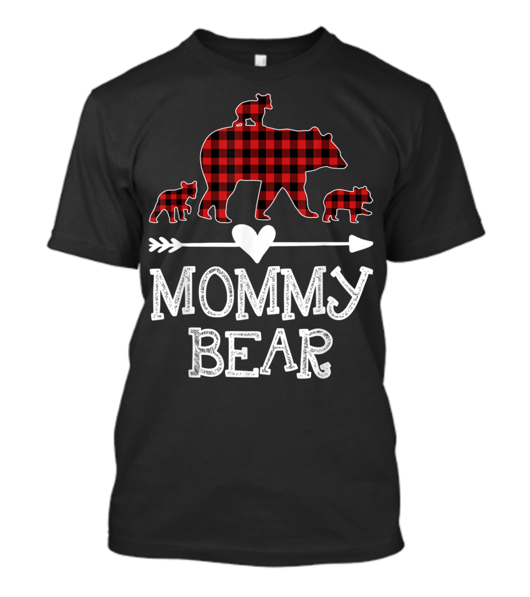 Mommy Bear Red Plaid Three Cubs Heart Arrow T-Shirt