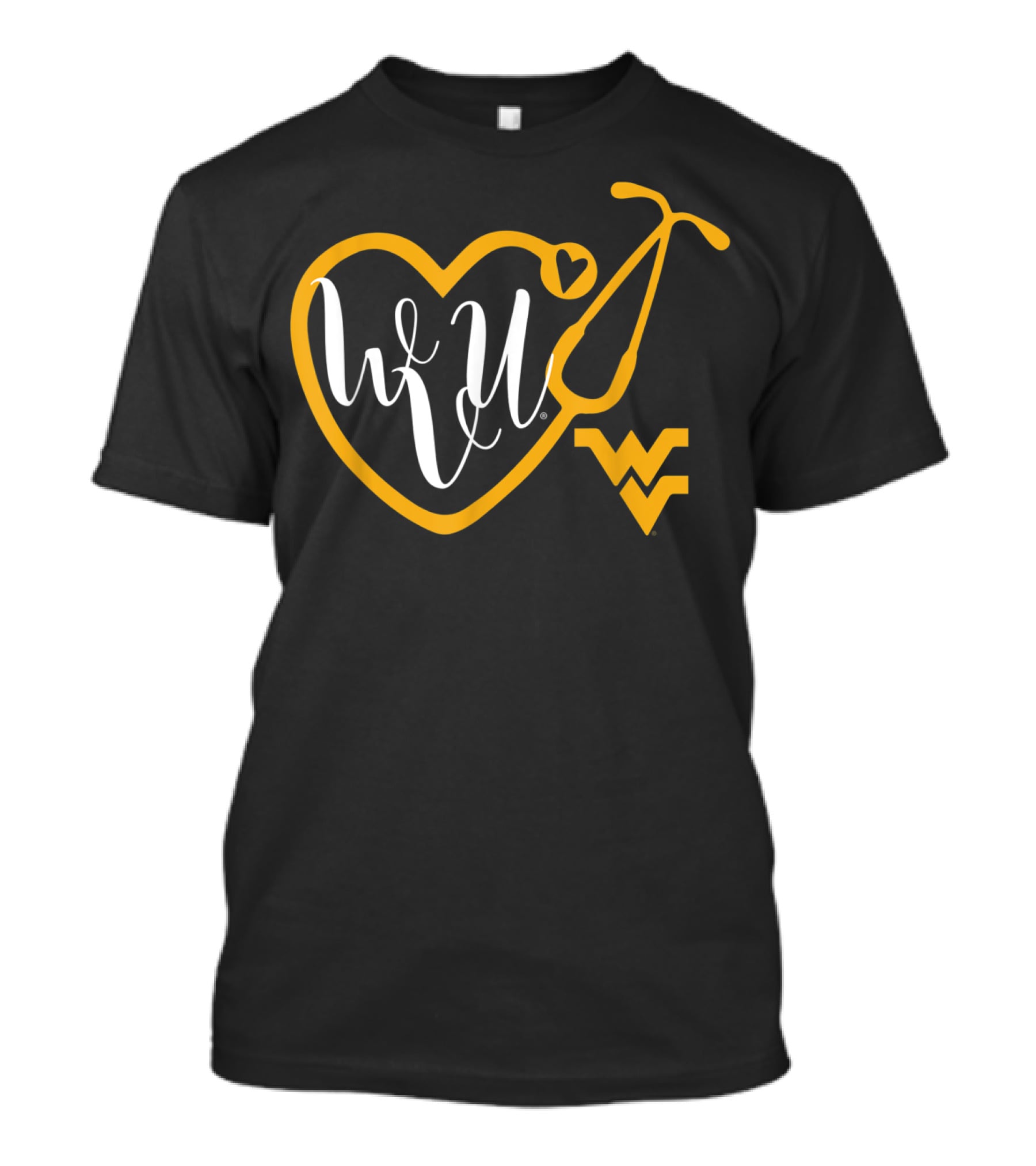 WVU West Virginia Mountaineers Nurse Heart Stethoscope T-Shirt