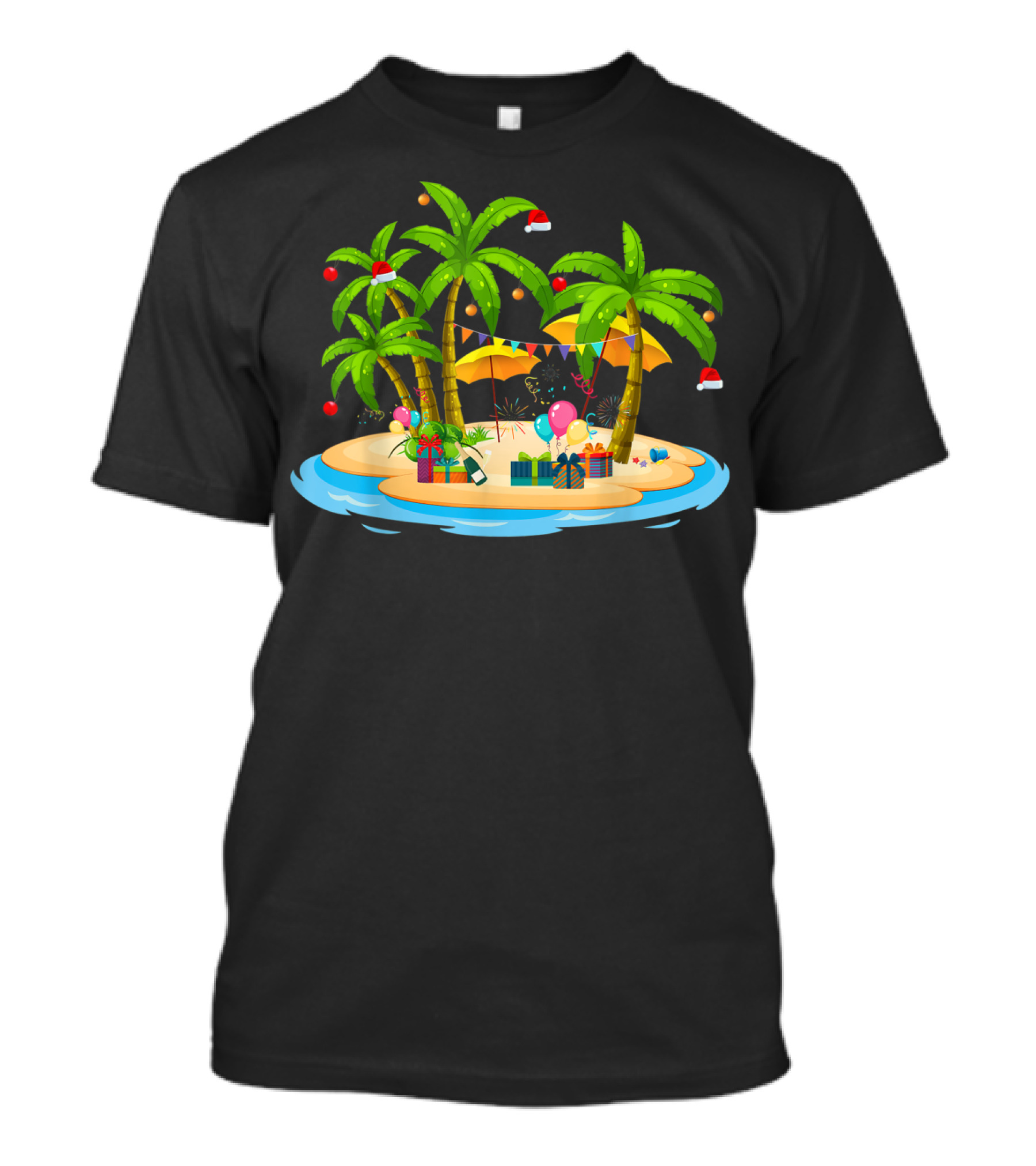Tropical Christmas Island With Palm Trees And Coconuts T-Shirt