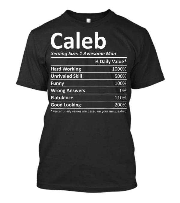 Caleb Nutrition Facts Serving Size: 1 Awesome Man T-Shirt