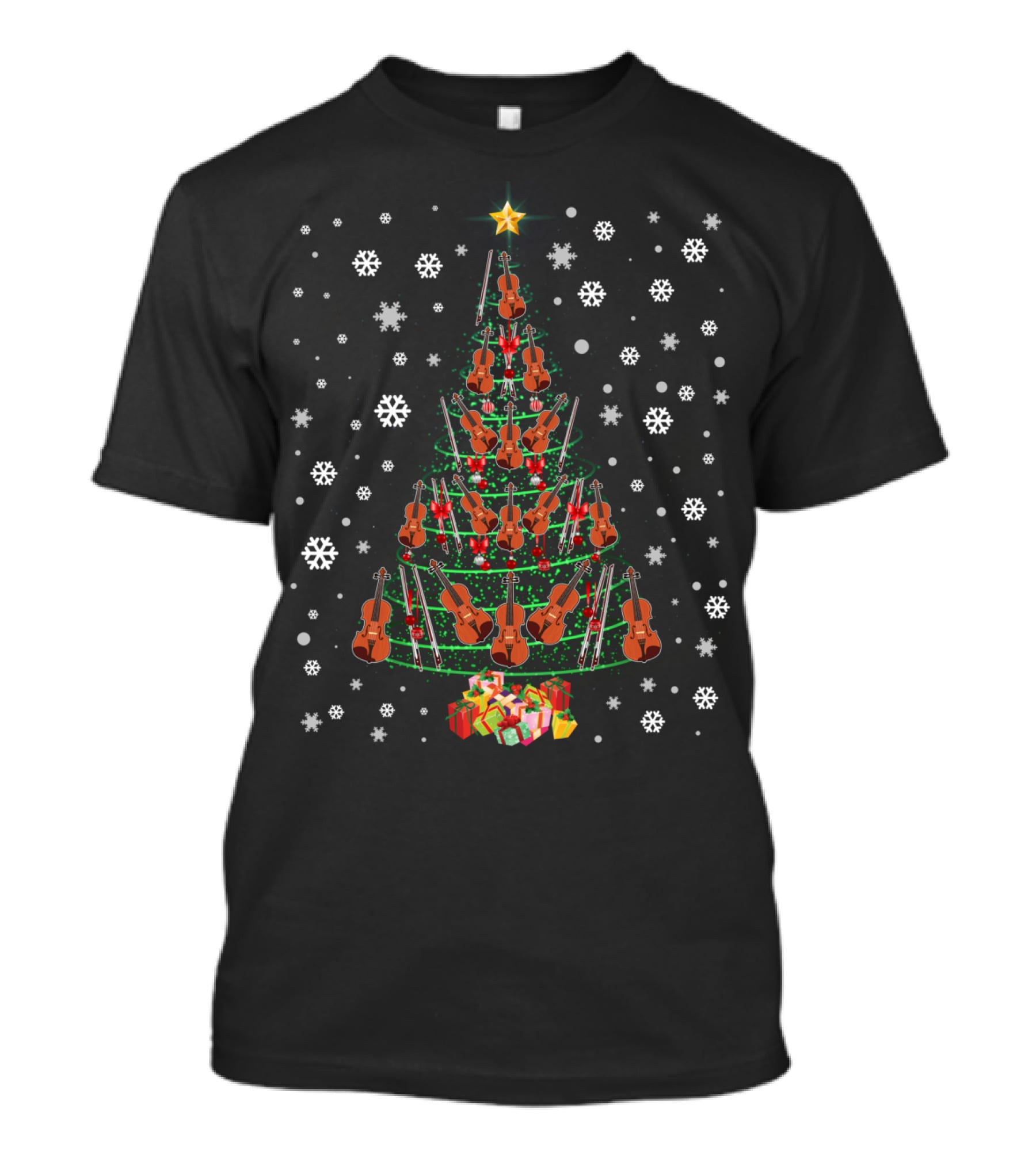 Cello Christmas Tree Merry Christmas Lights Snowflakes And Presents T-Shirt