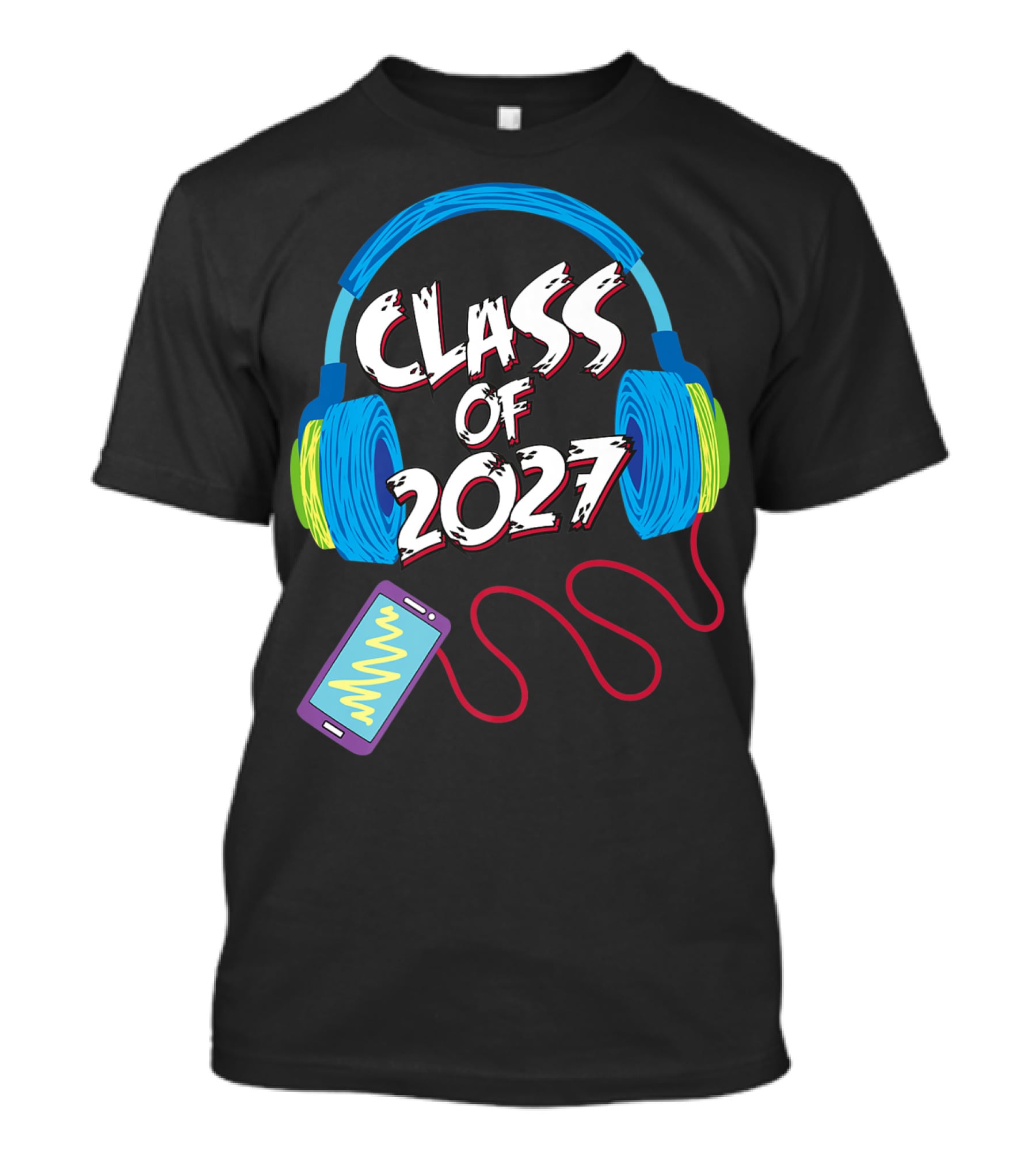 Class Of 2027 Headphones Smartphone 5th Grade Boy Girl T-Shirt