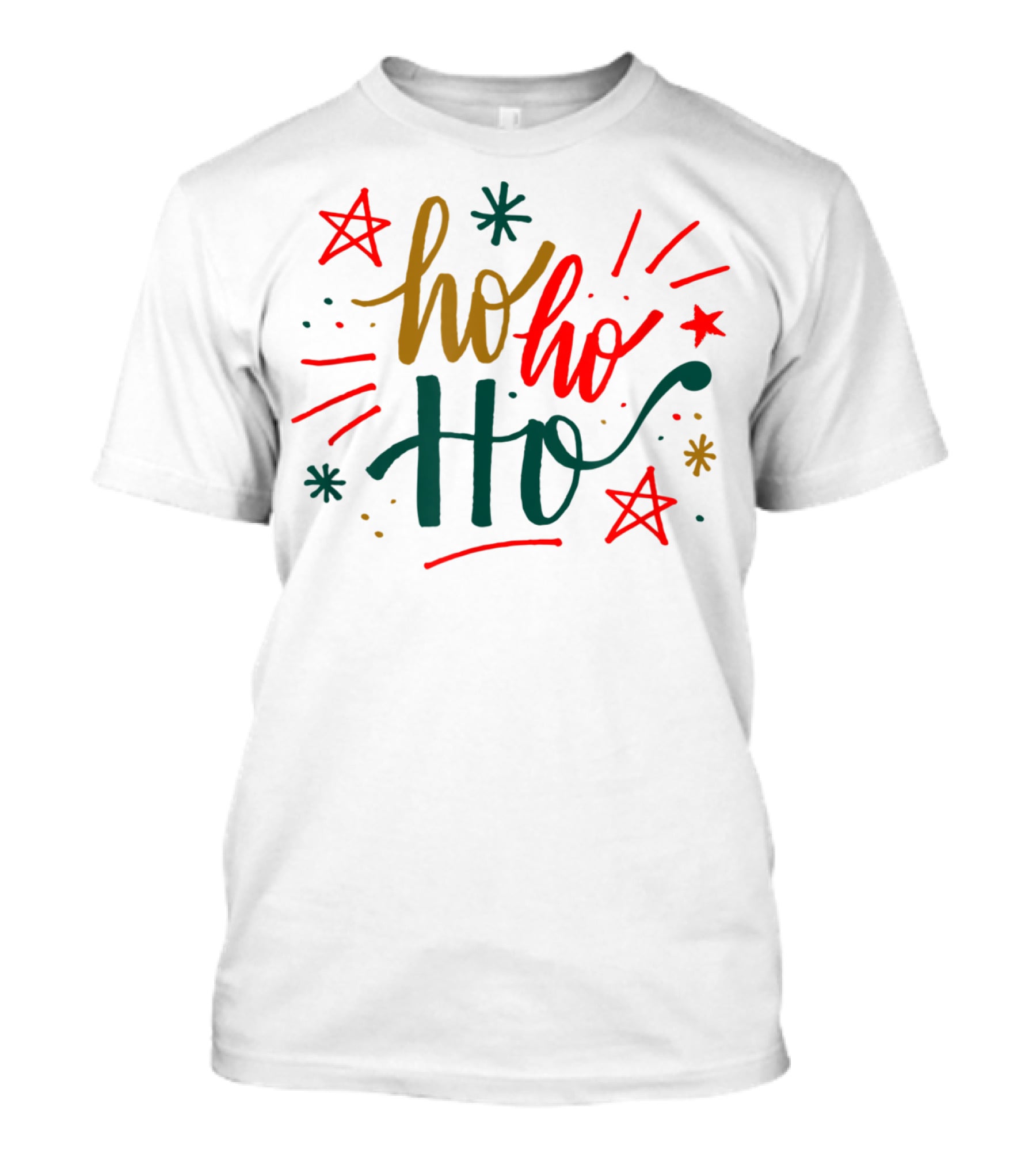 Festive Bright Red And Green Christmas Ho Ho Ho Stars T-Shirt