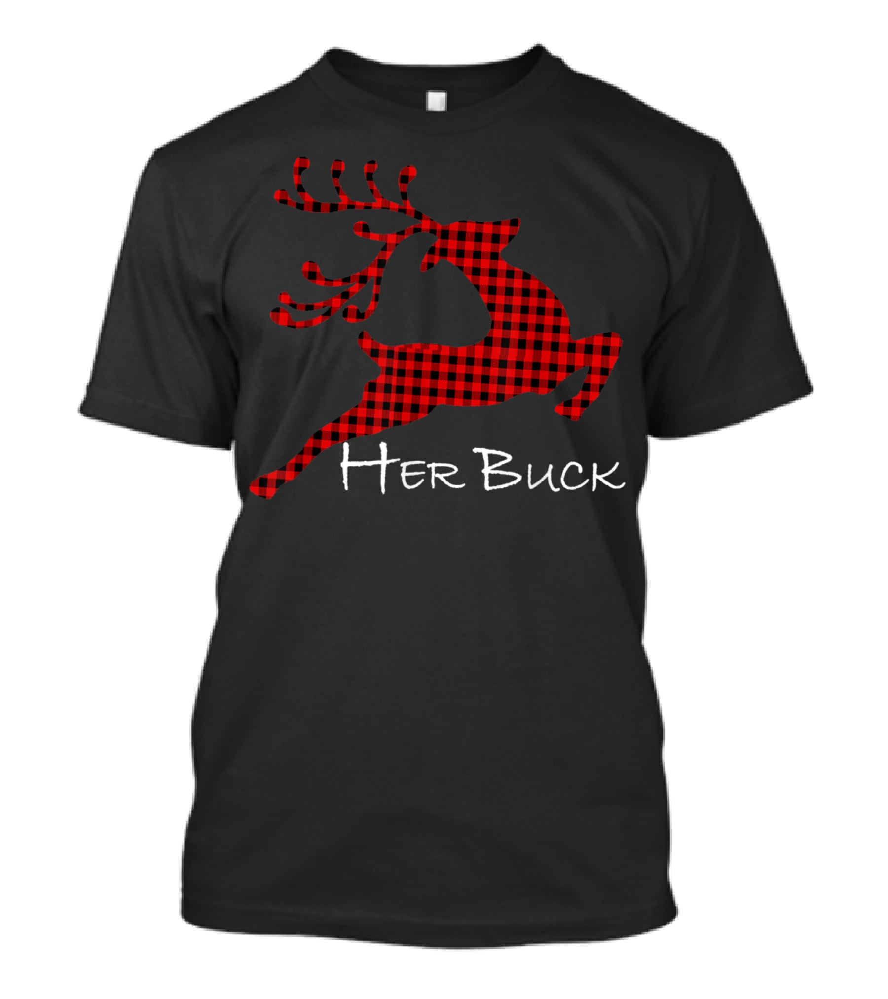 Her Buck Red Plaid Reindeer Couples Matching T-Shirt