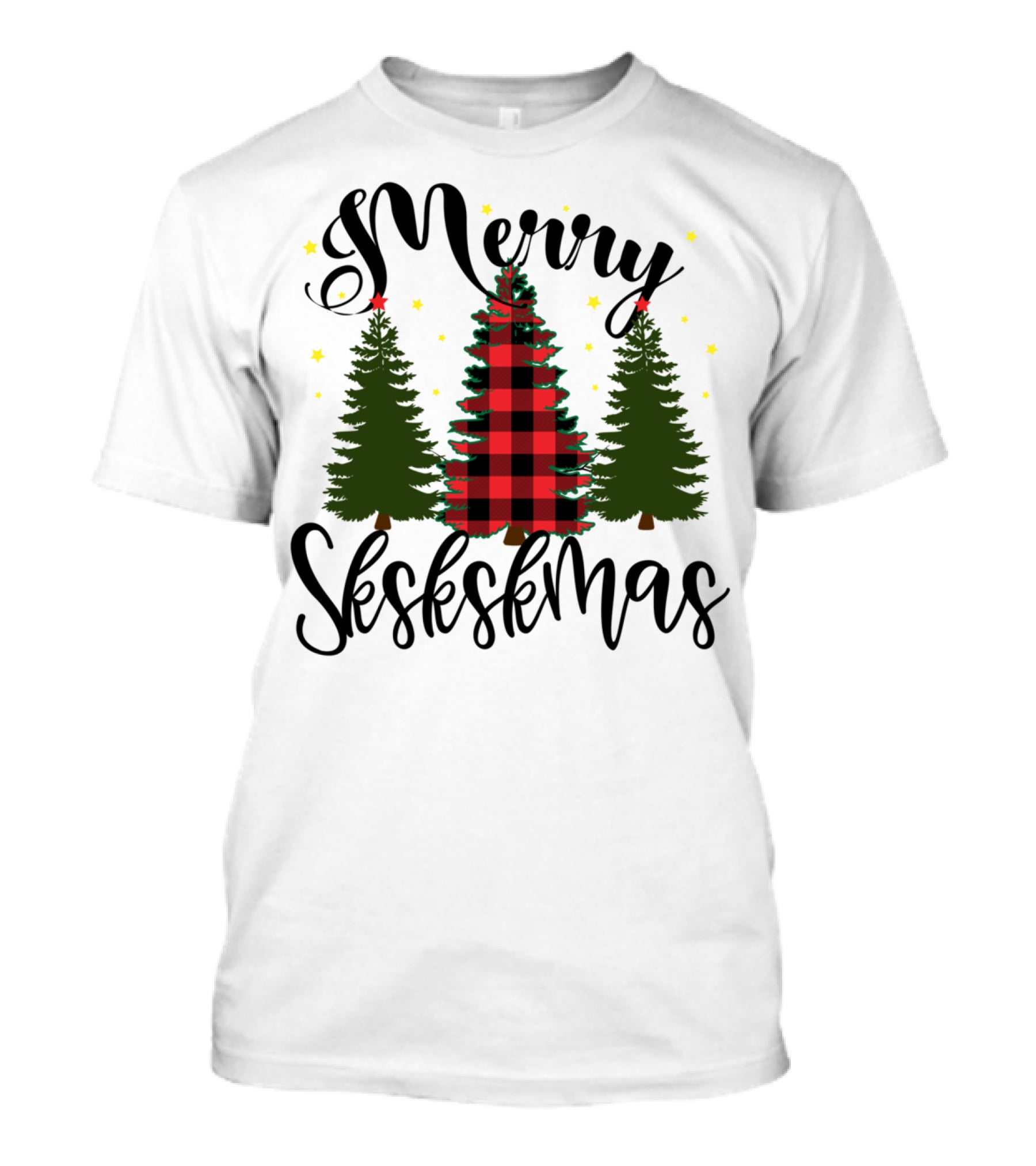 Merry Skskskmas Plaid Trees Scrunchie Visco Holiday T-Shirt