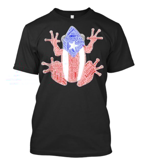 Coqui Taino Puerto Rico Cities Boricua Flag Adjuntas Aguadilla Arecibo Barceloneta Caguas Cayey Ceiba Cidra Coamo Guayama Manati Morovis Yauco T-Shirt