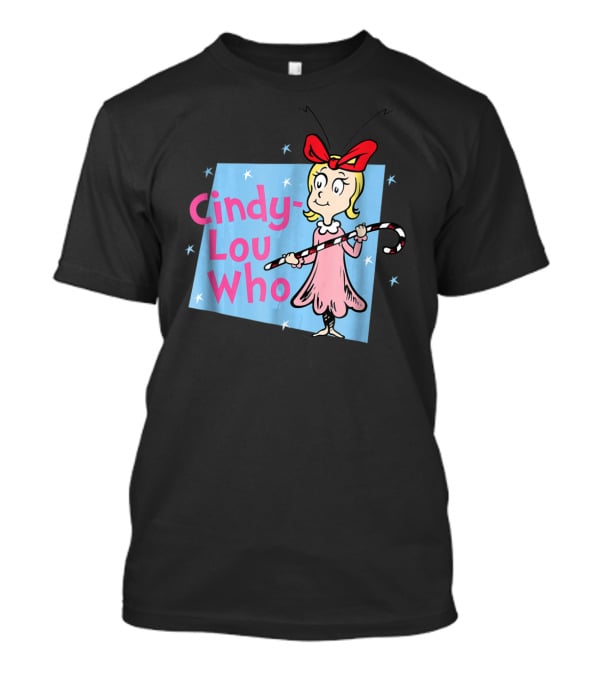 Cindy Lou Who Dr. Seuss Character With Candy Cane And Red Bow T-Shirt
