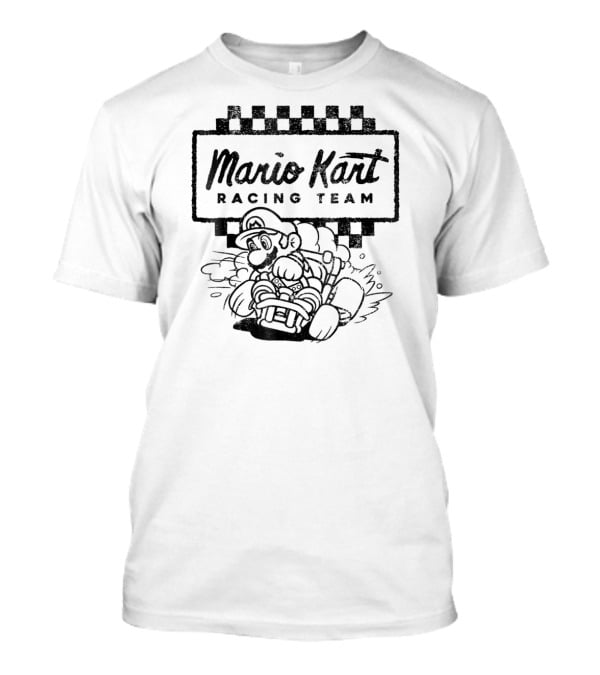Mario Kart Racing Team Outlined Mario Drift Checkered Flag T-Shirt