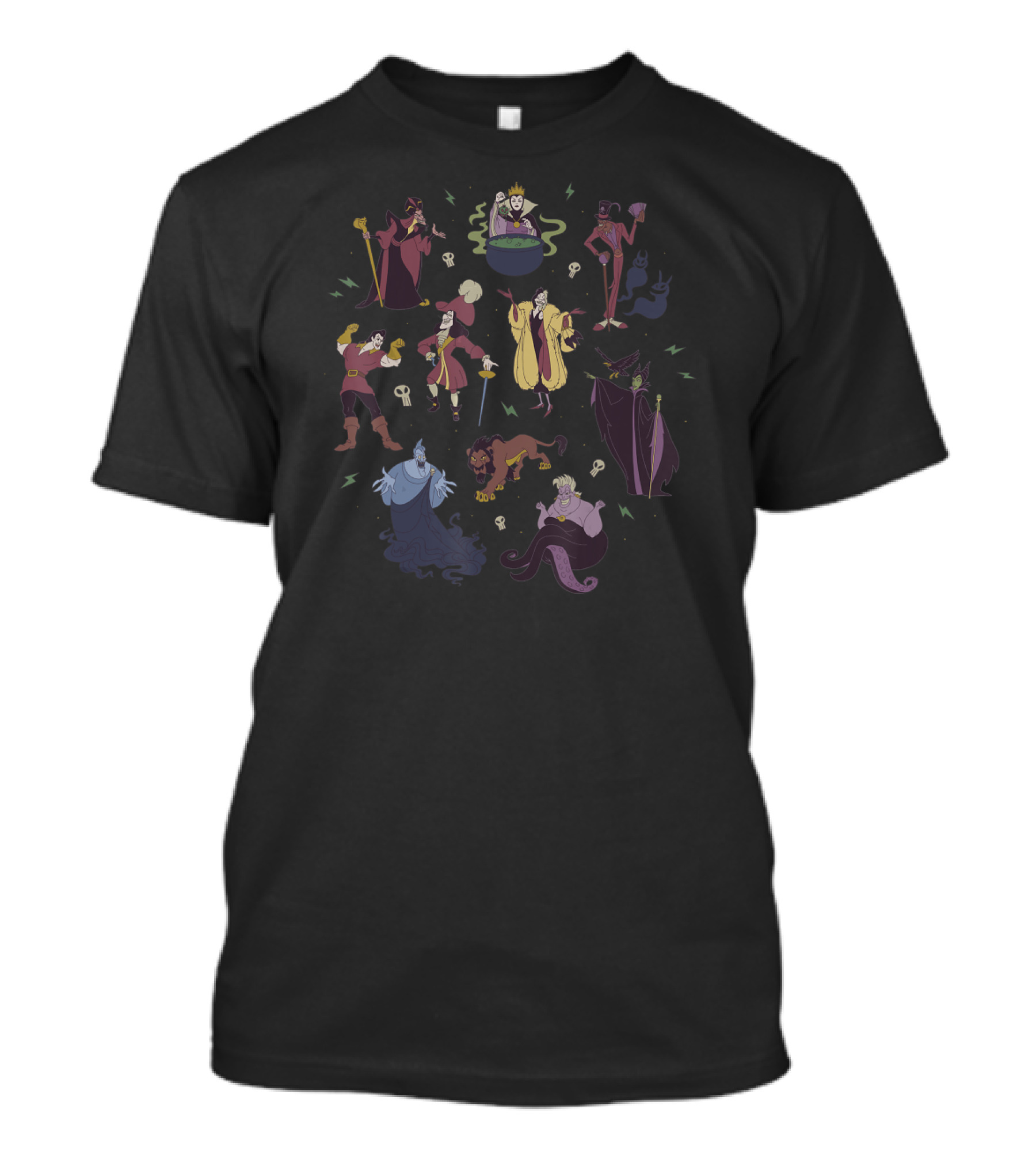 Disney Villains Group Shot Iconic Characters Doodles T-Shirt