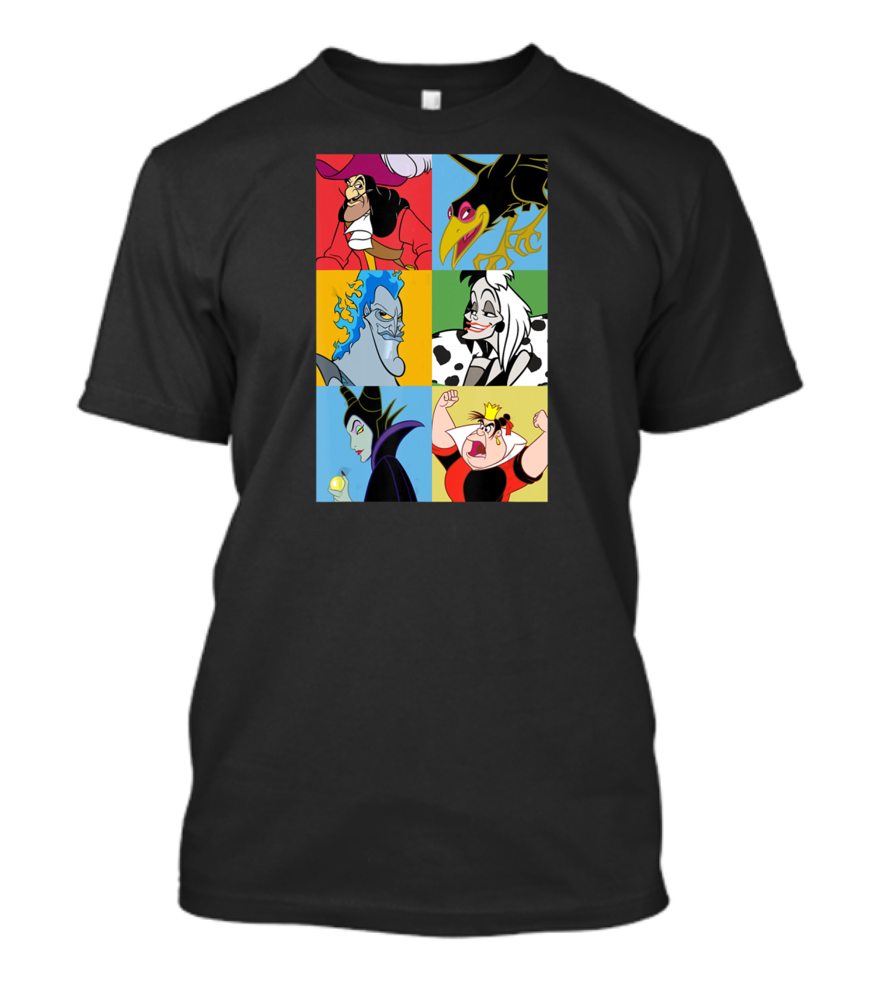 Disney Villains Captain Hook Cruella De Vil Maleficent Hades Queen Of Hearts Diablo Crow T-Shirt
