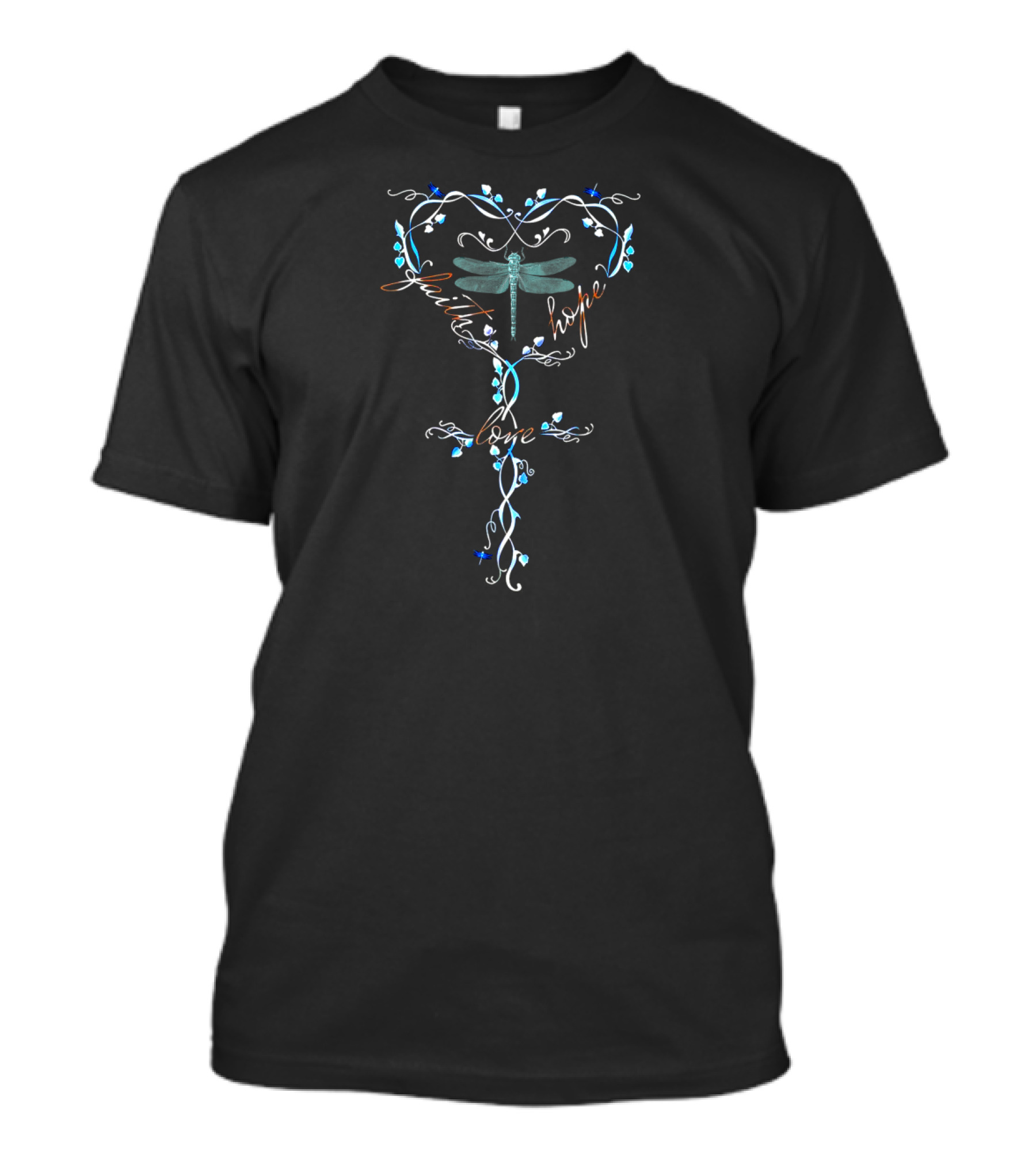 Faith Hope Love Dragonfly Cross Heart Vine T-Shirt