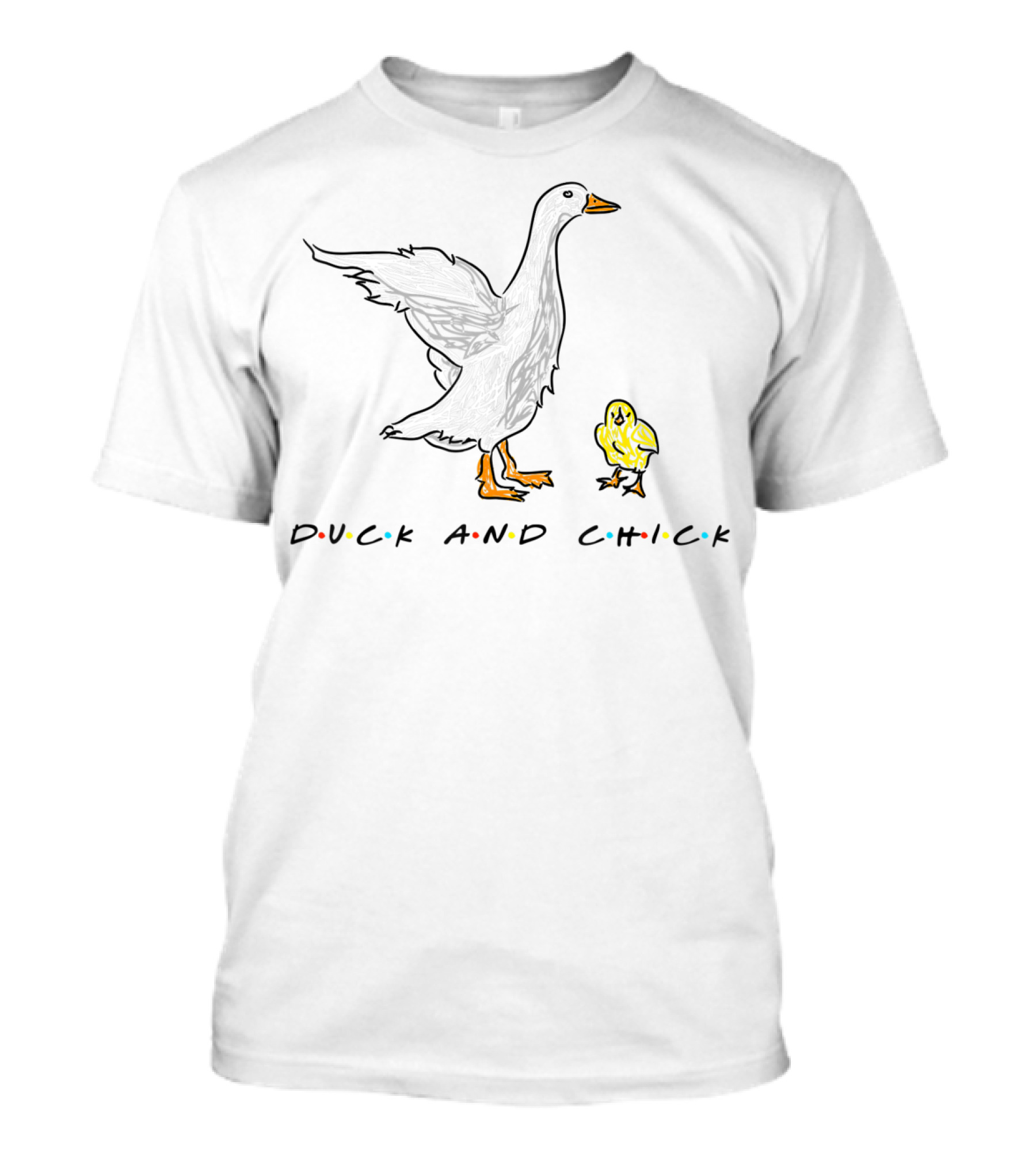 DUCK AND CHICK Friends Style Typography T-Shirt