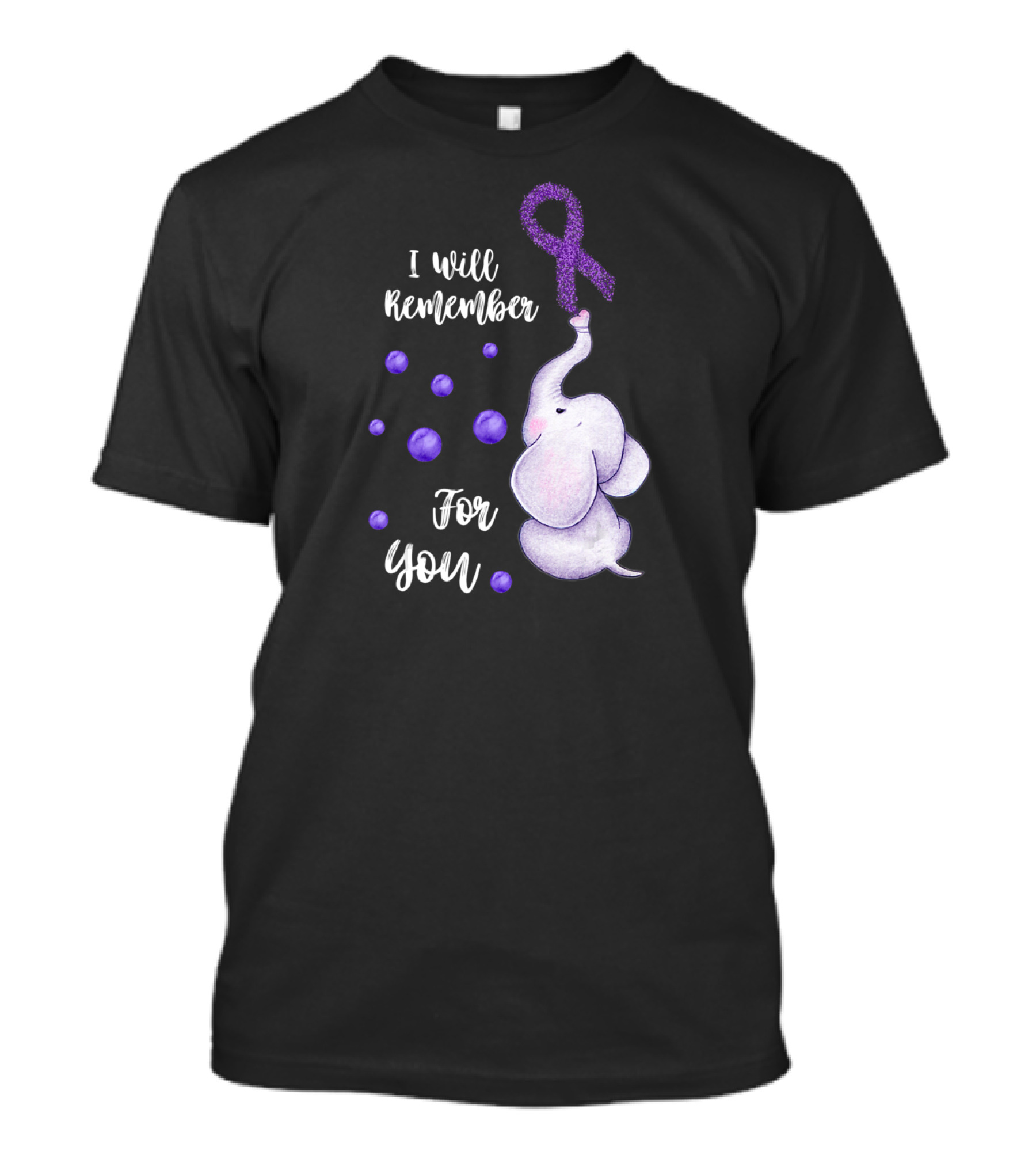 I Will Remember For You Elephant Purple Ribbon Alzheimer's Awareness T-Shirt