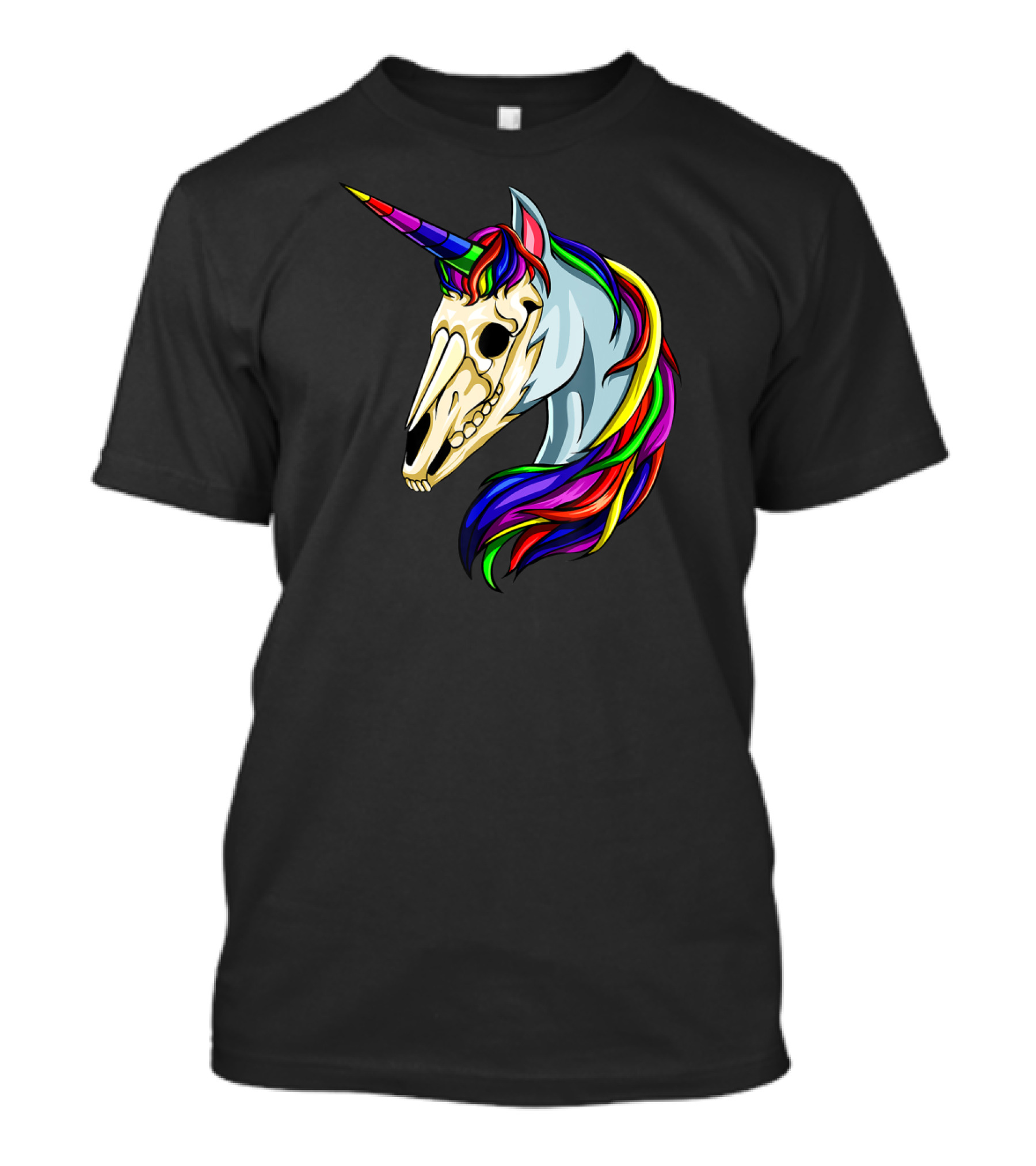 Halloween Unicorn Skeleton Horse Rainbow Head With Colorful Mane T-Shirt